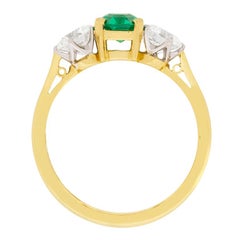 Garrard Emerald and Diamond Three-Stone Engagement Ring, circa 1980s