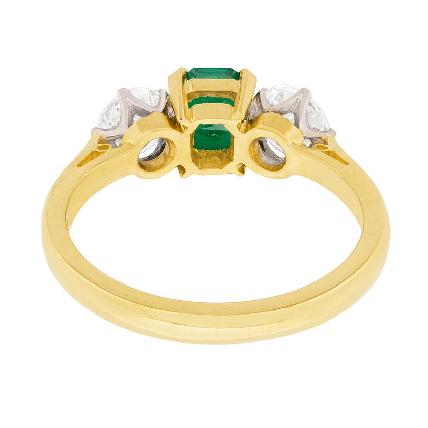 Women's or Men's Garrard Emerald and Diamond Three-Stone Engagement Ring, circa 1980s