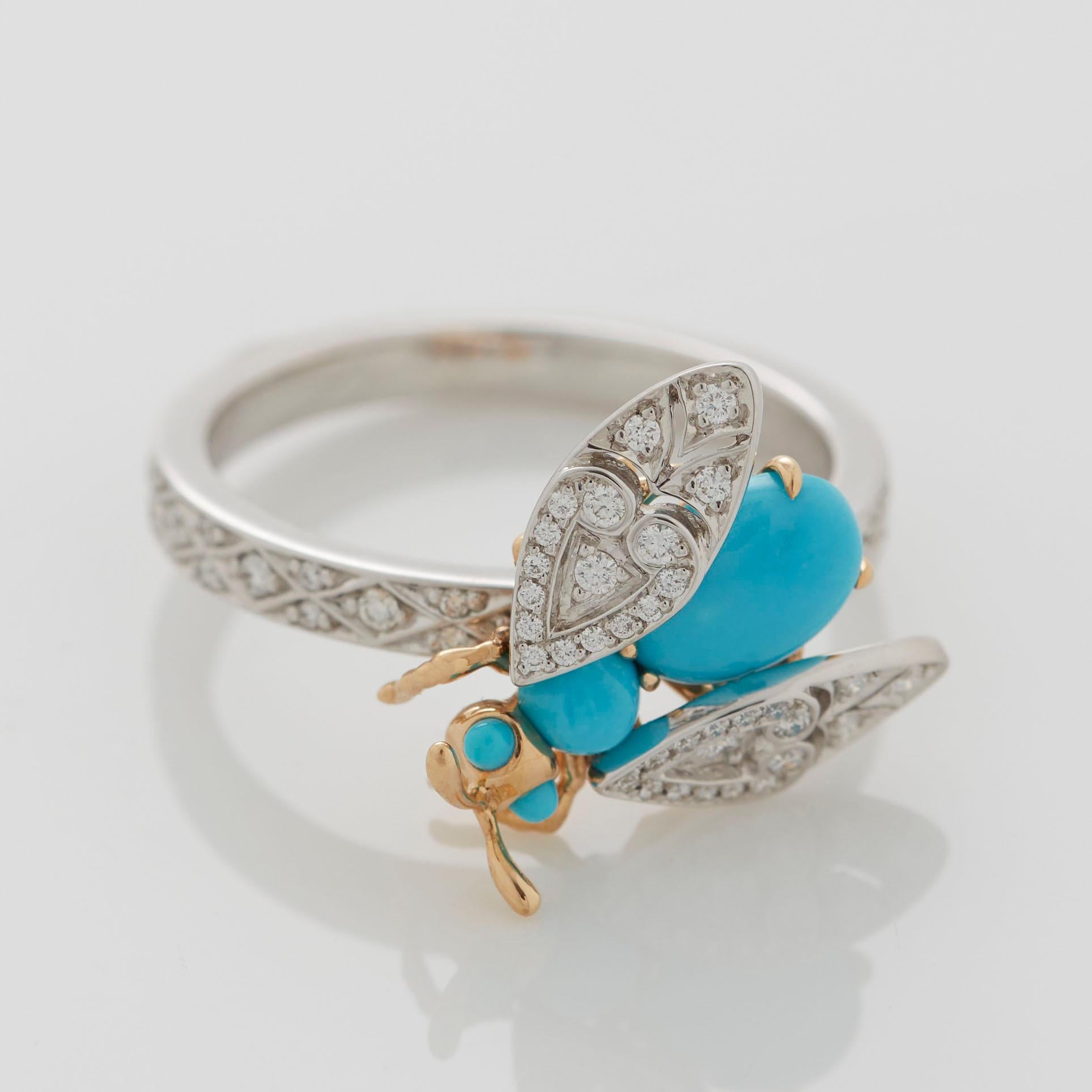 Garrard 'Enchanted Palace' 18 Karat Gold Diamond and Turquoise Cabachon Ring In New Condition For Sale In London, London