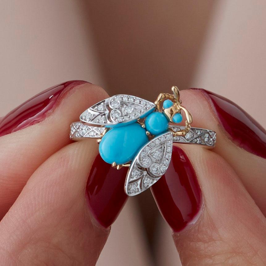 Women's Garrard 'Enchanted Palace' 18 Karat Gold Diamond and Turquoise Cabachon Ring For Sale