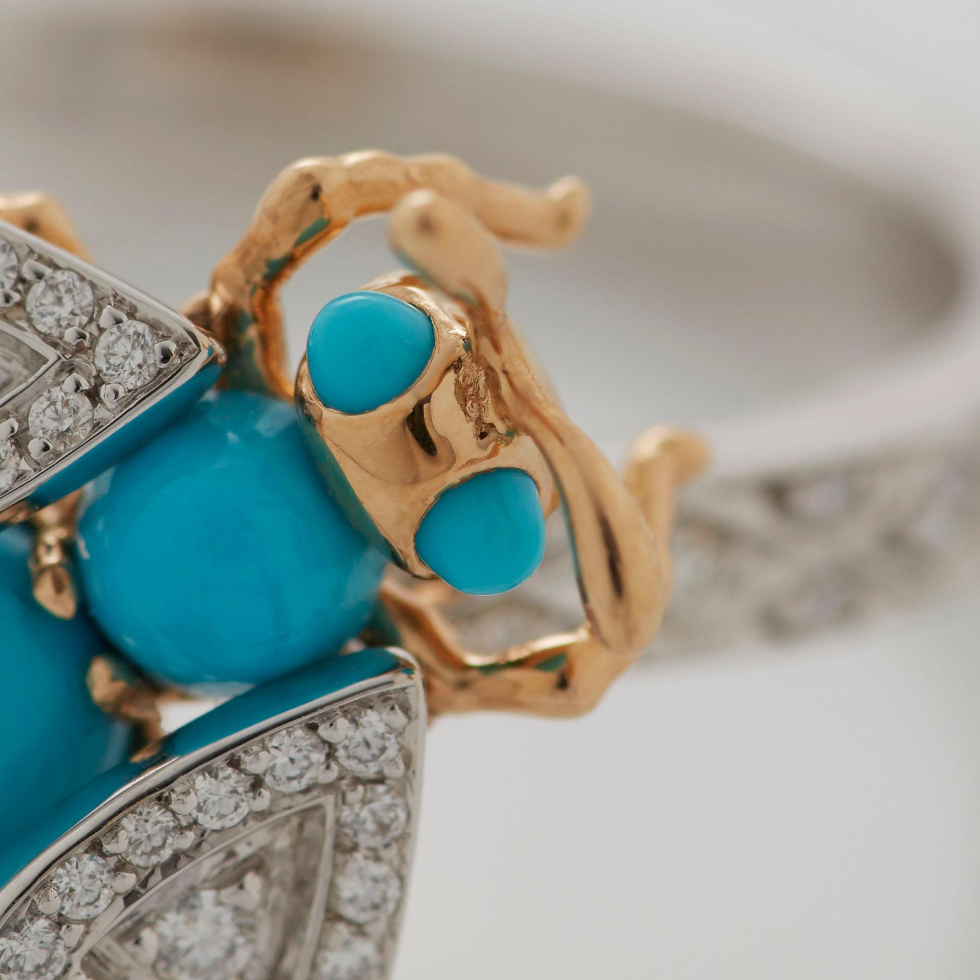 Garrard 'Enchanted Palace' 18 Karat Gold Diamond and Turquoise Cabachon Ring For Sale 1