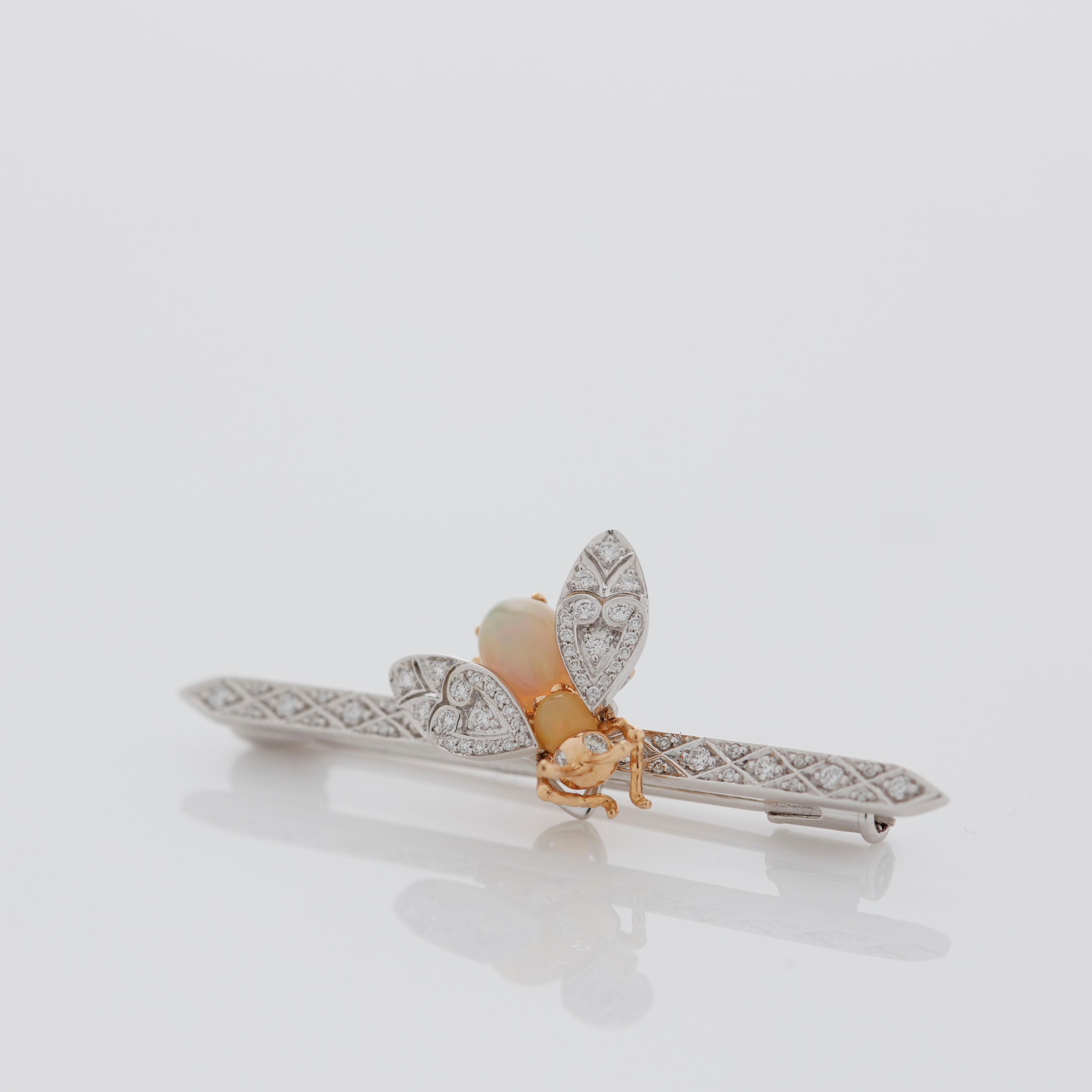 Garrard 'Enchanted Palace' 18 Karat Opal Cabachon and Diamond Bug Motif Brooch For Sale 3