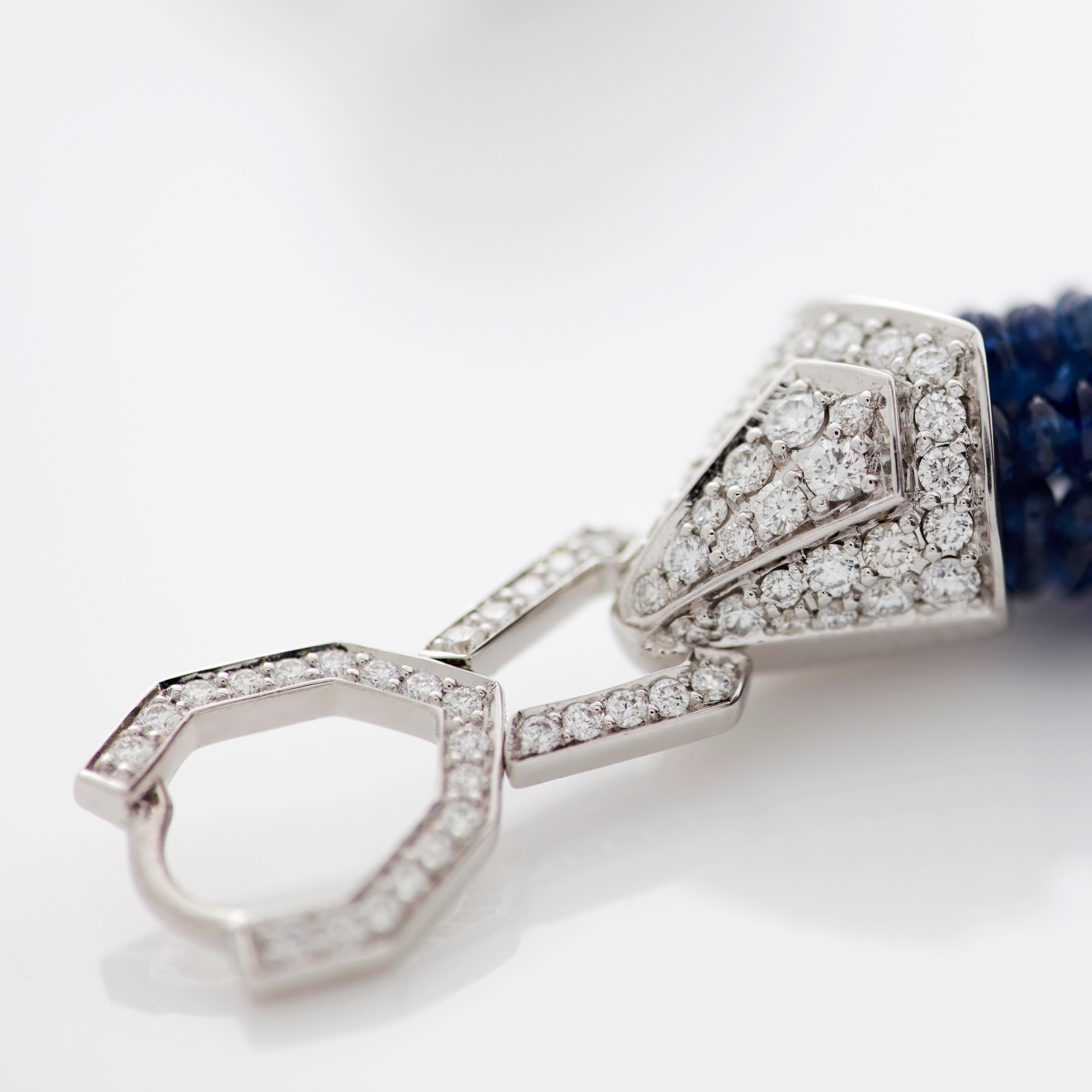 Garrard 'Enchanted Palace' 18 Karat White Gold Diamond Sapphire Tassel Earrings For Sale 1
