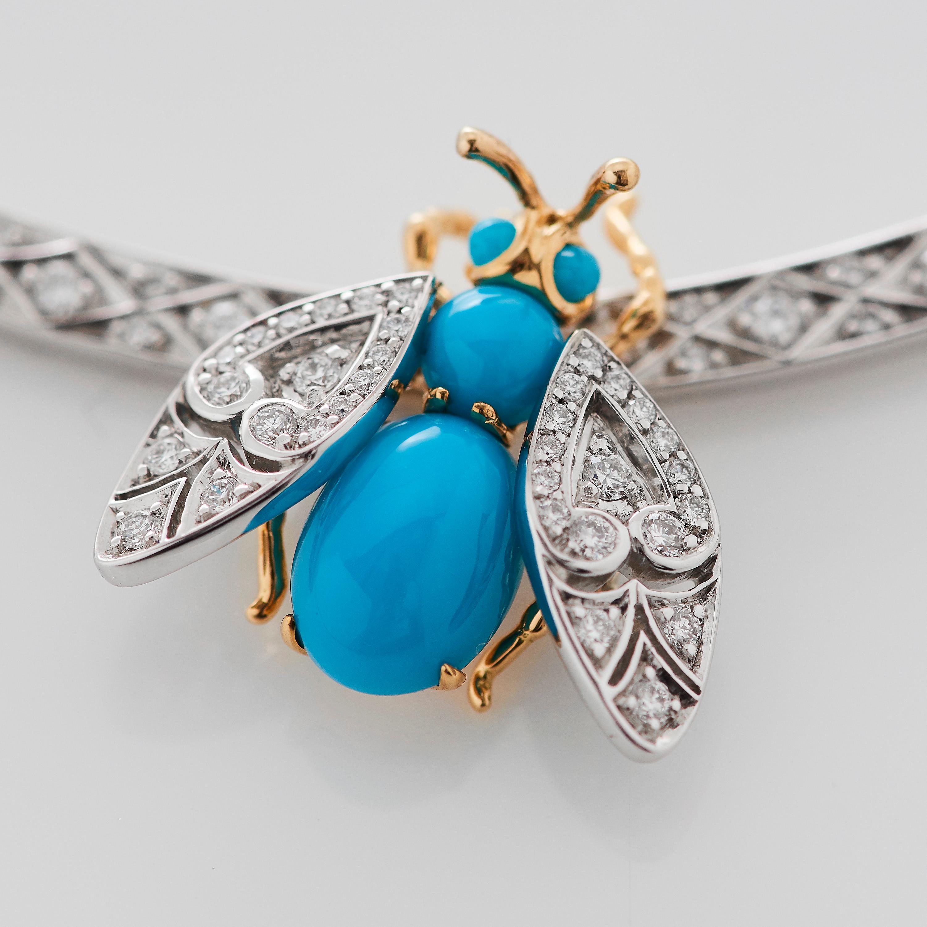 Garrard 'Enchanted Palace' 18 Karat White Gold Diamond Turquoise Bug Pendant In New Condition For Sale In London, London