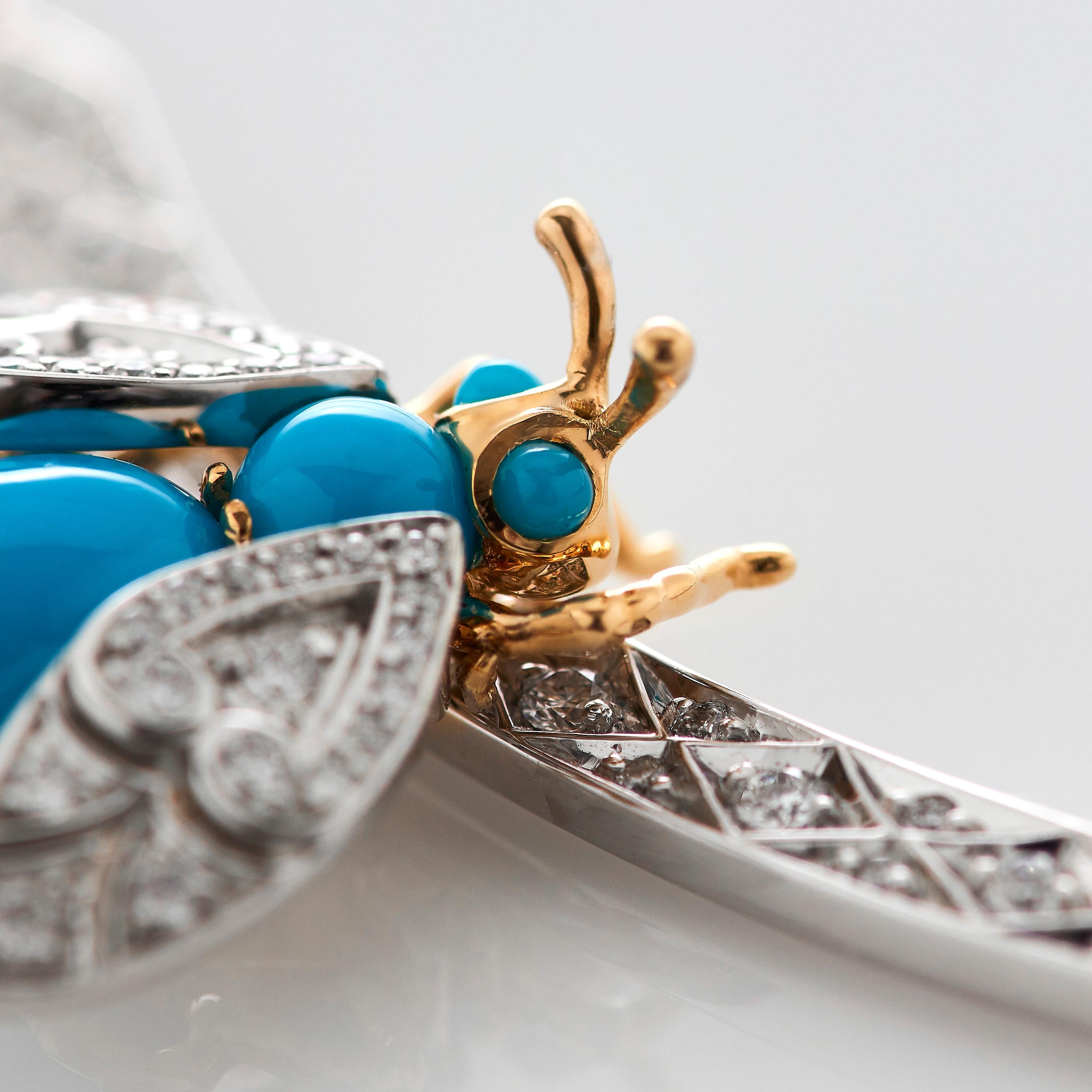 Women's or Men's Garrard 'Enchanted Palace' 18 Karat White Gold Diamond Turquoise Bug Pendant For Sale