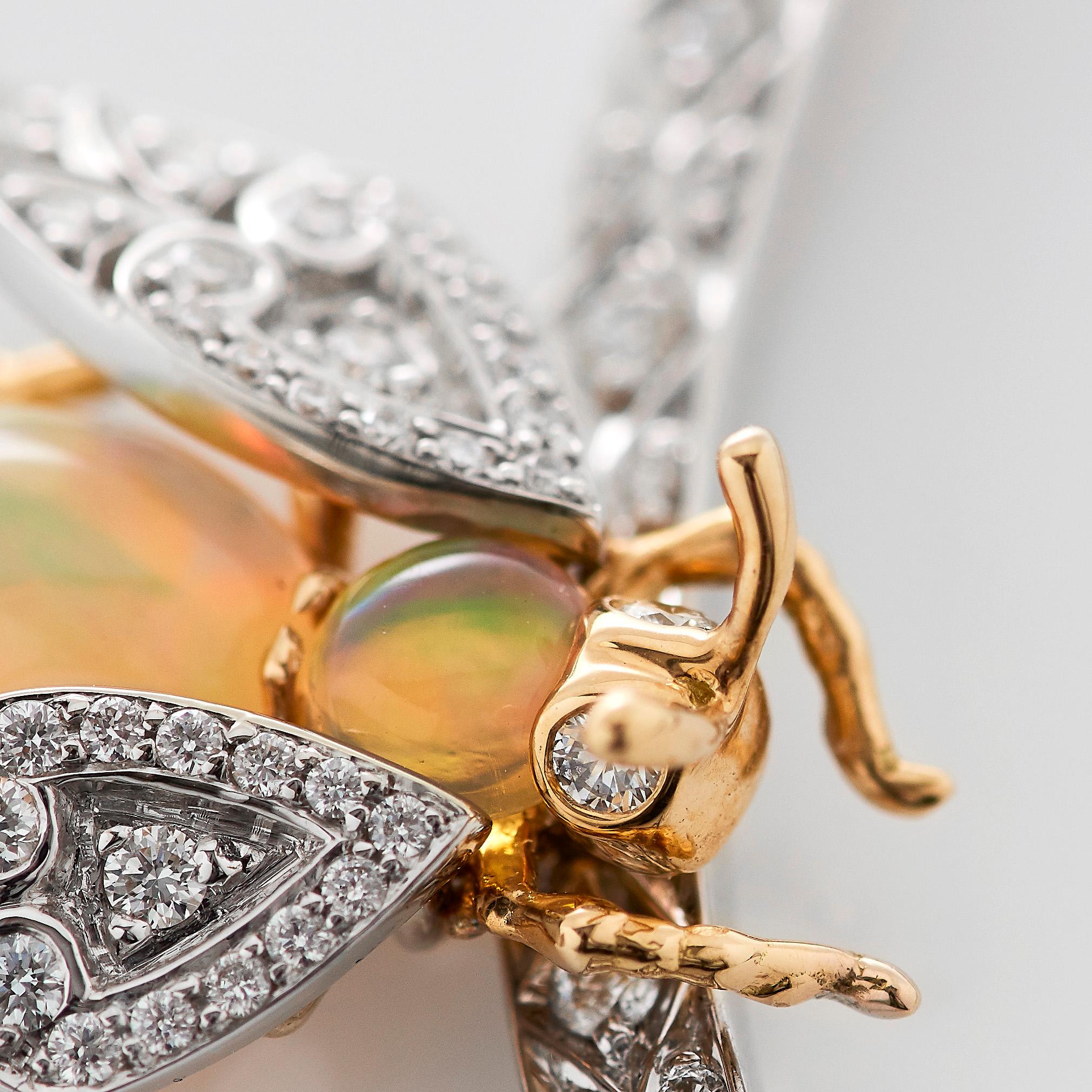 Round Cut Garrard 'Enchanted Palace' 18 Karat White Gold White Diamond Opal Bug Pendant For Sale