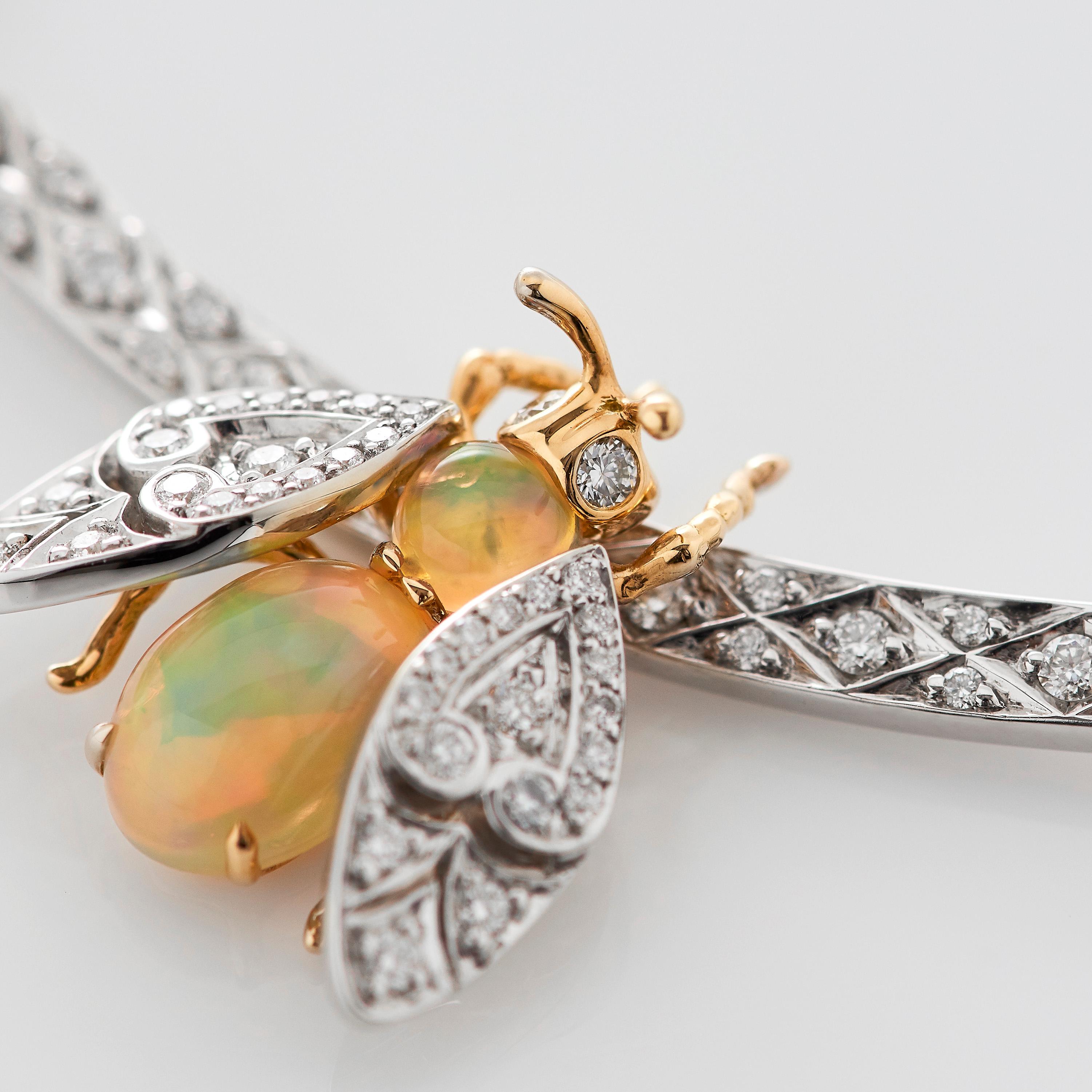 Garrard 'Enchanted Palace' 18 Karat White Gold White Diamond Opal Bug Pendant In New Condition For Sale In London, London