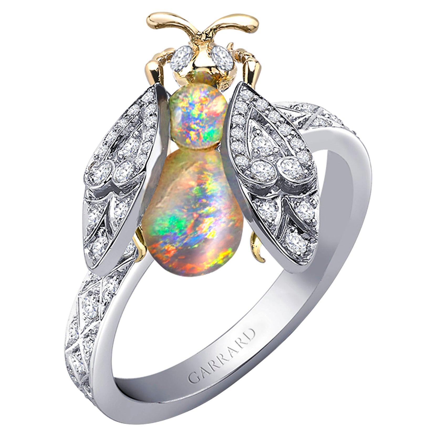 Garrard 'Enchanted Palace' 18 Karat White Gold White Diamond Opal Bug Ring For Sale