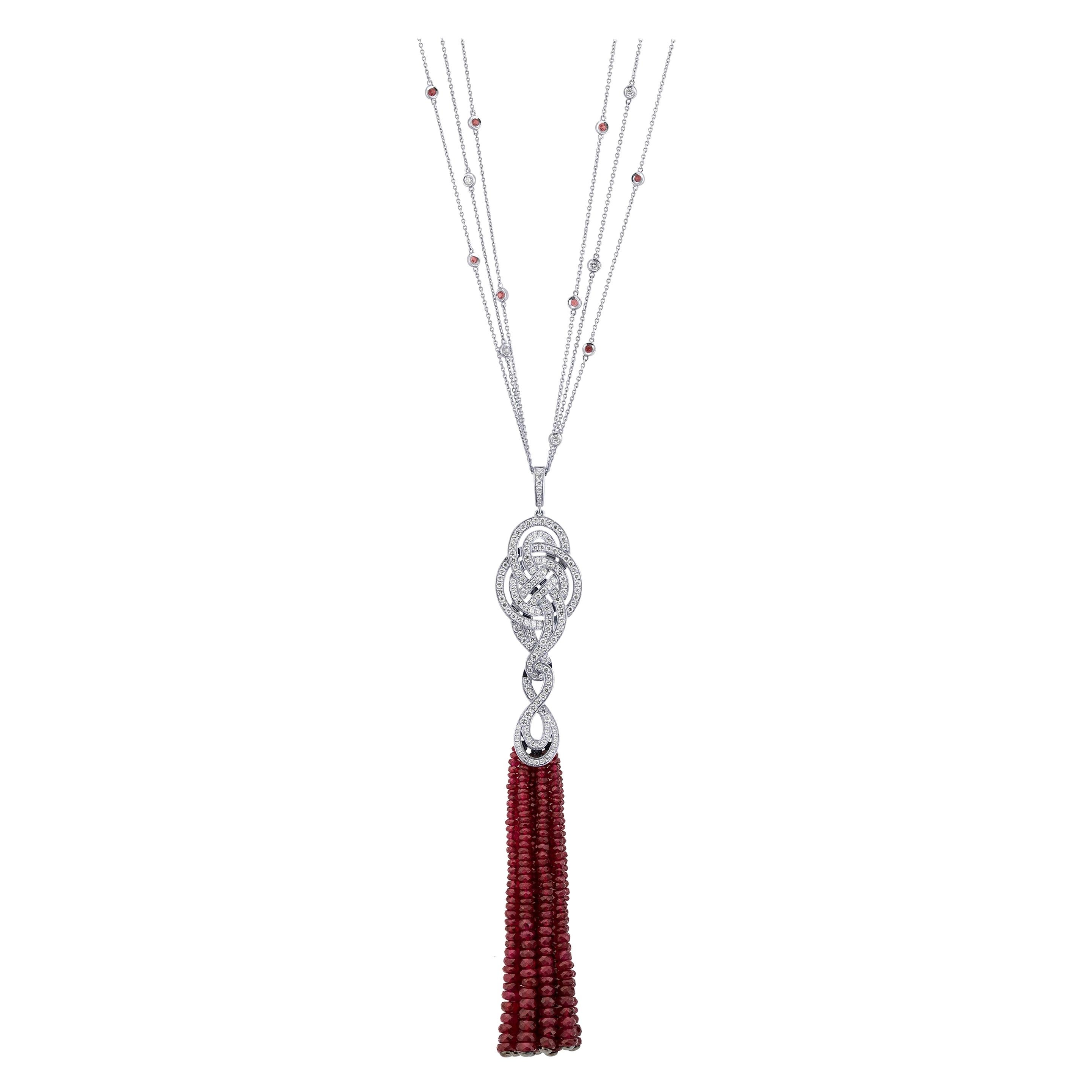 Garrard 'Entanglement' 18 Karat Gold Ruby Bead and Diamond Tassel Drop Pendant For Sale