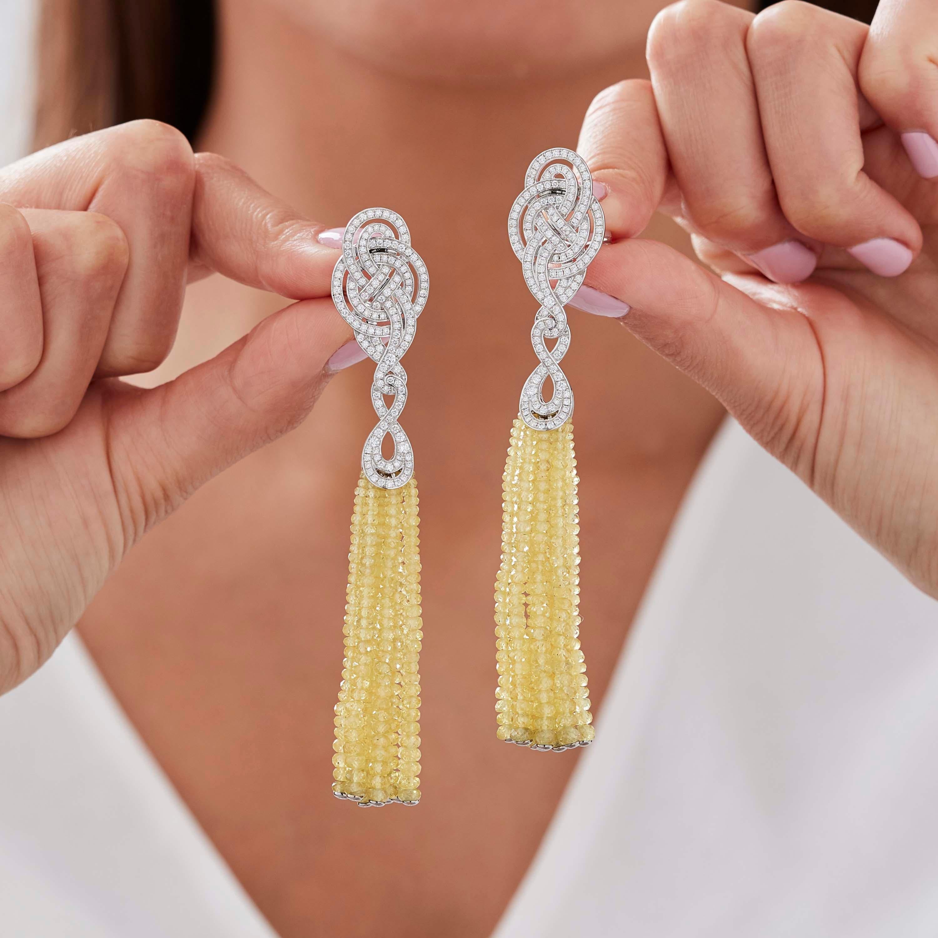 Modern Garrard 'Entanglement' 18 Karat Gold White Diamond Yellow Sapphire Earrings