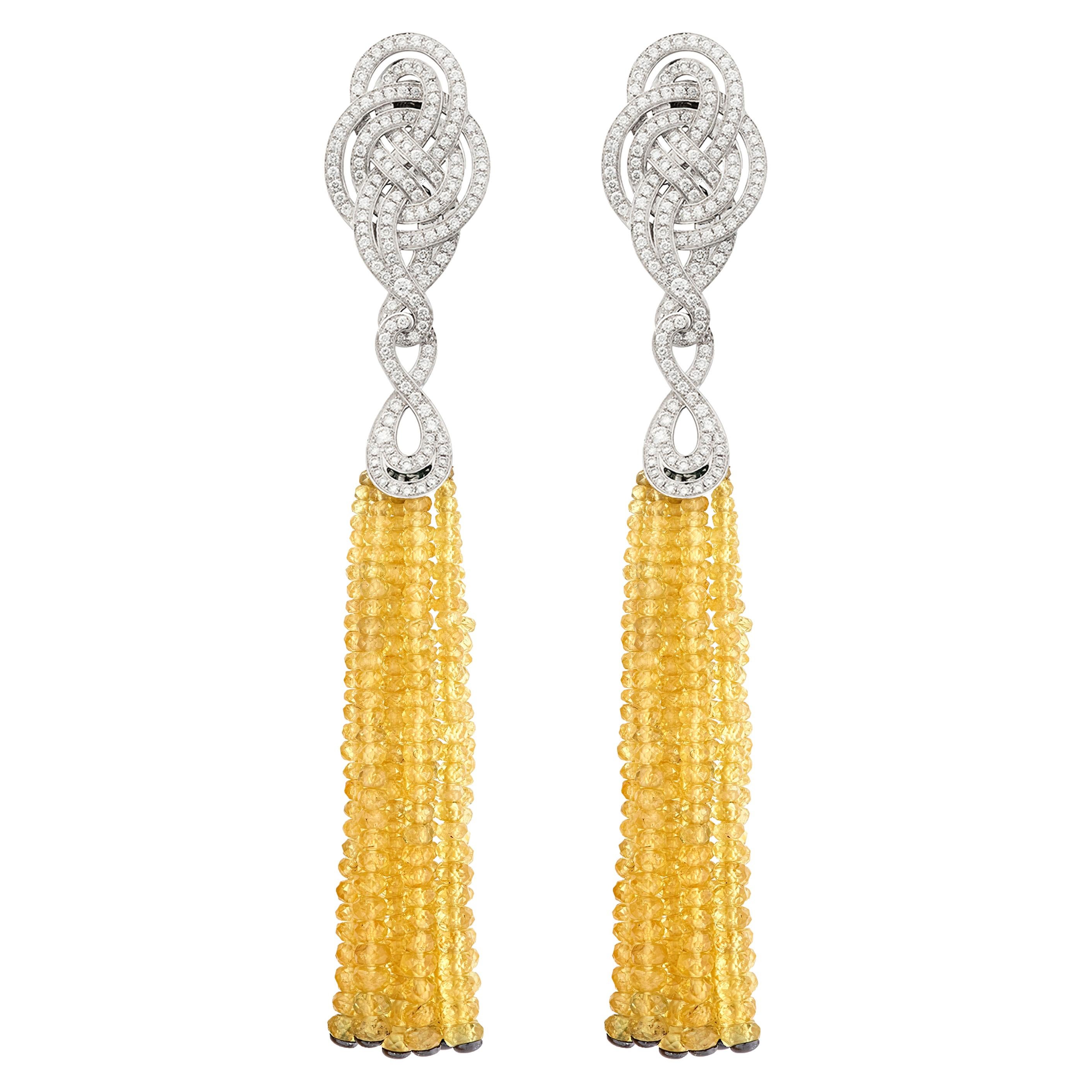 Garrard 'Entanglement' 18 Karat Gold White Diamond Yellow Sapphire Earrings