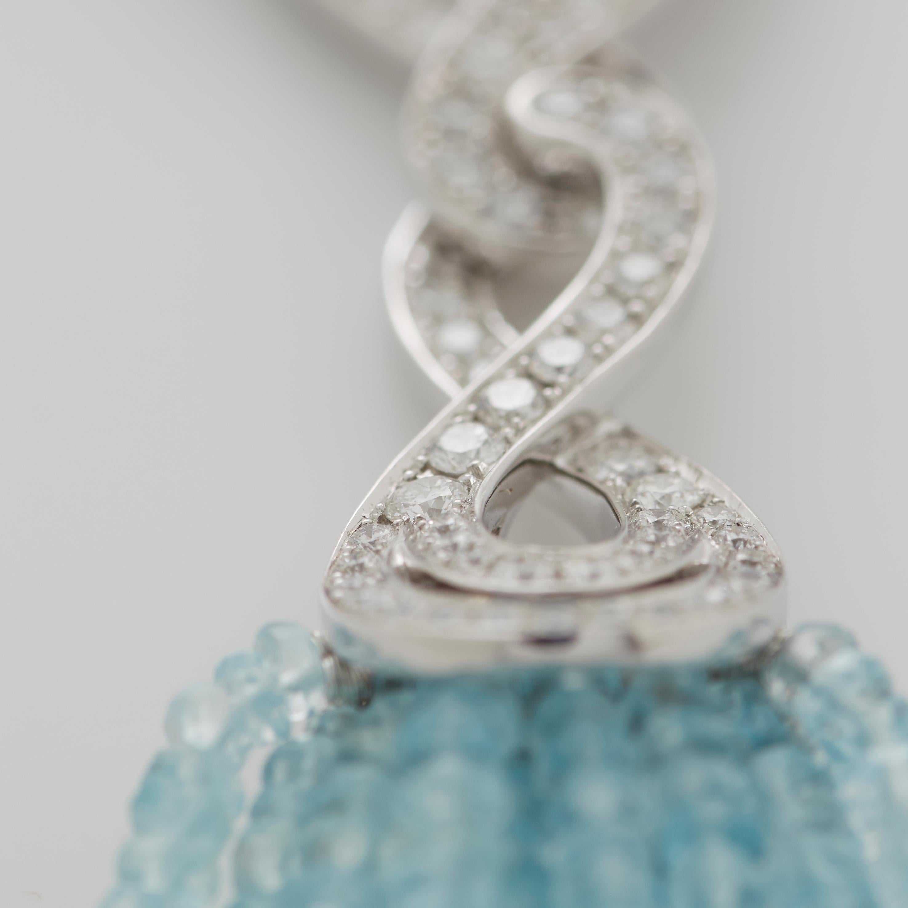 Garrard 'Entanglement' 18 Karat White Gold Diamond and Aquamarine Bead Necklace For Sale 2