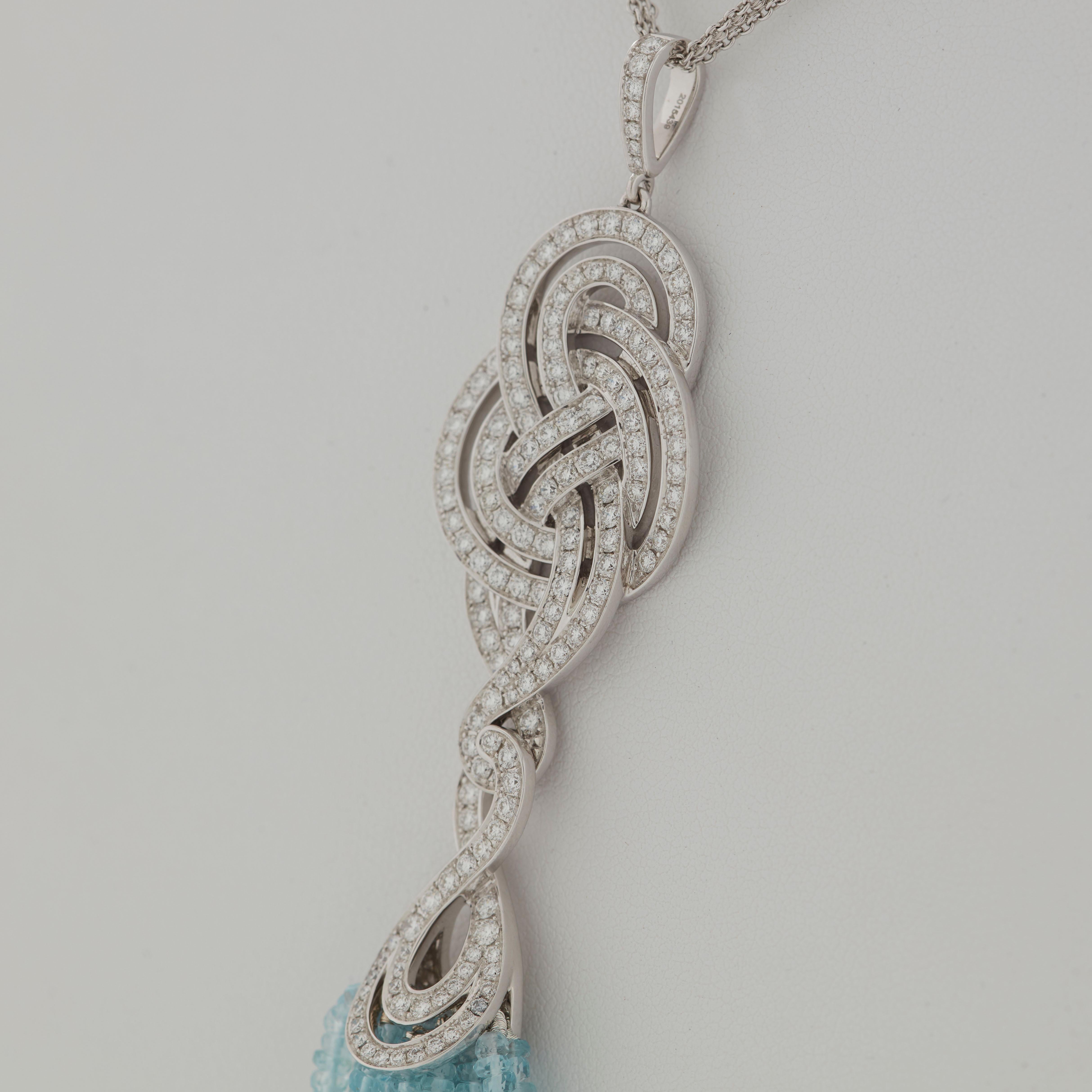 Garrard 'Entanglement' 18 Karat White Gold Diamond and Aquamarine Bead Necklace For Sale 3