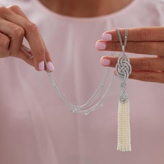 Garrard Entanglement 18 Karat Gold and White Diamond Pearl Tassel Necklace