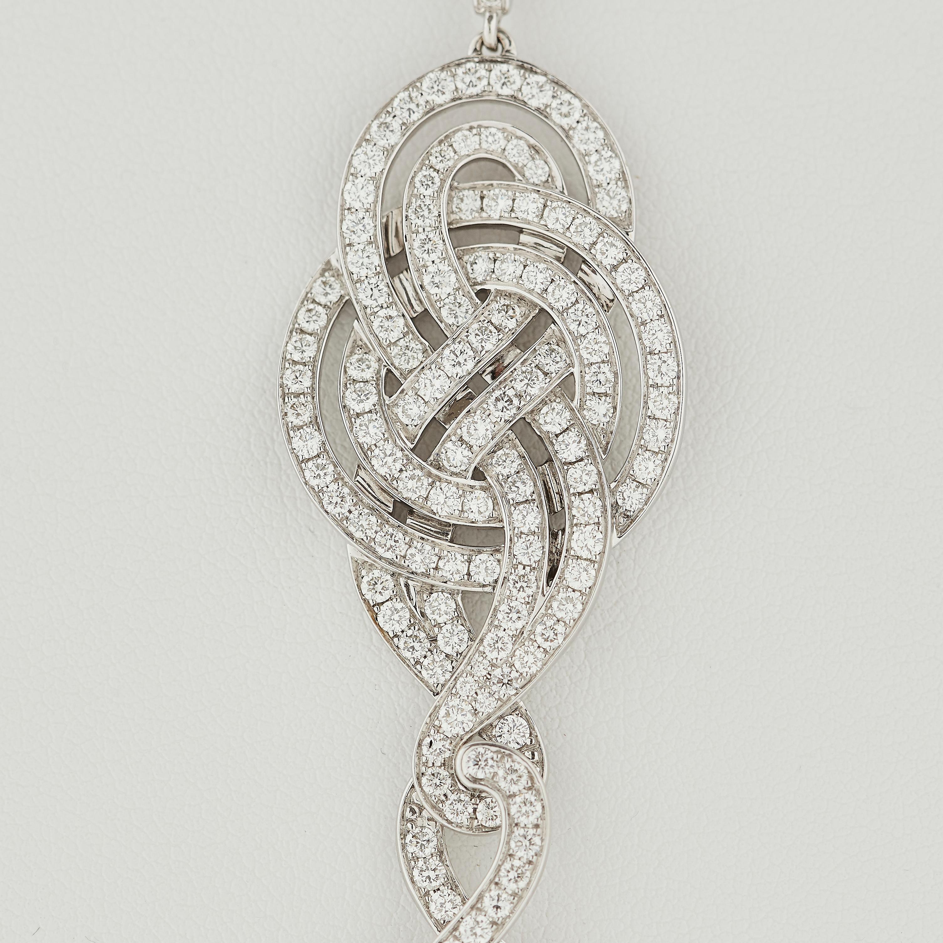 Modern Garrard Entanglement 18 Karat Gold and White Diamond Pearl Tassel Necklace