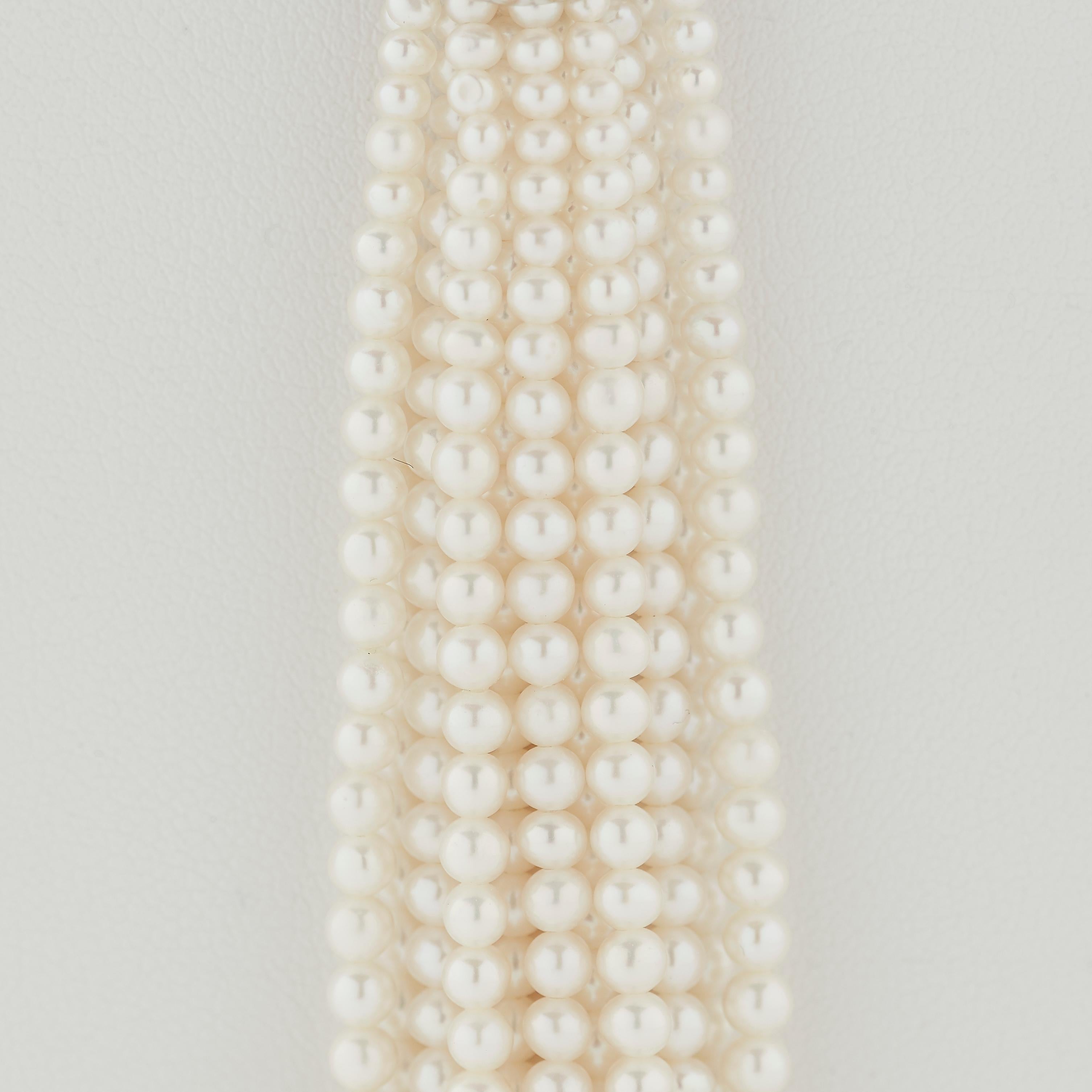 Women's or Men's Garrard Entanglement 18 Karat Gold and White Diamond Pearl Tassel Necklace