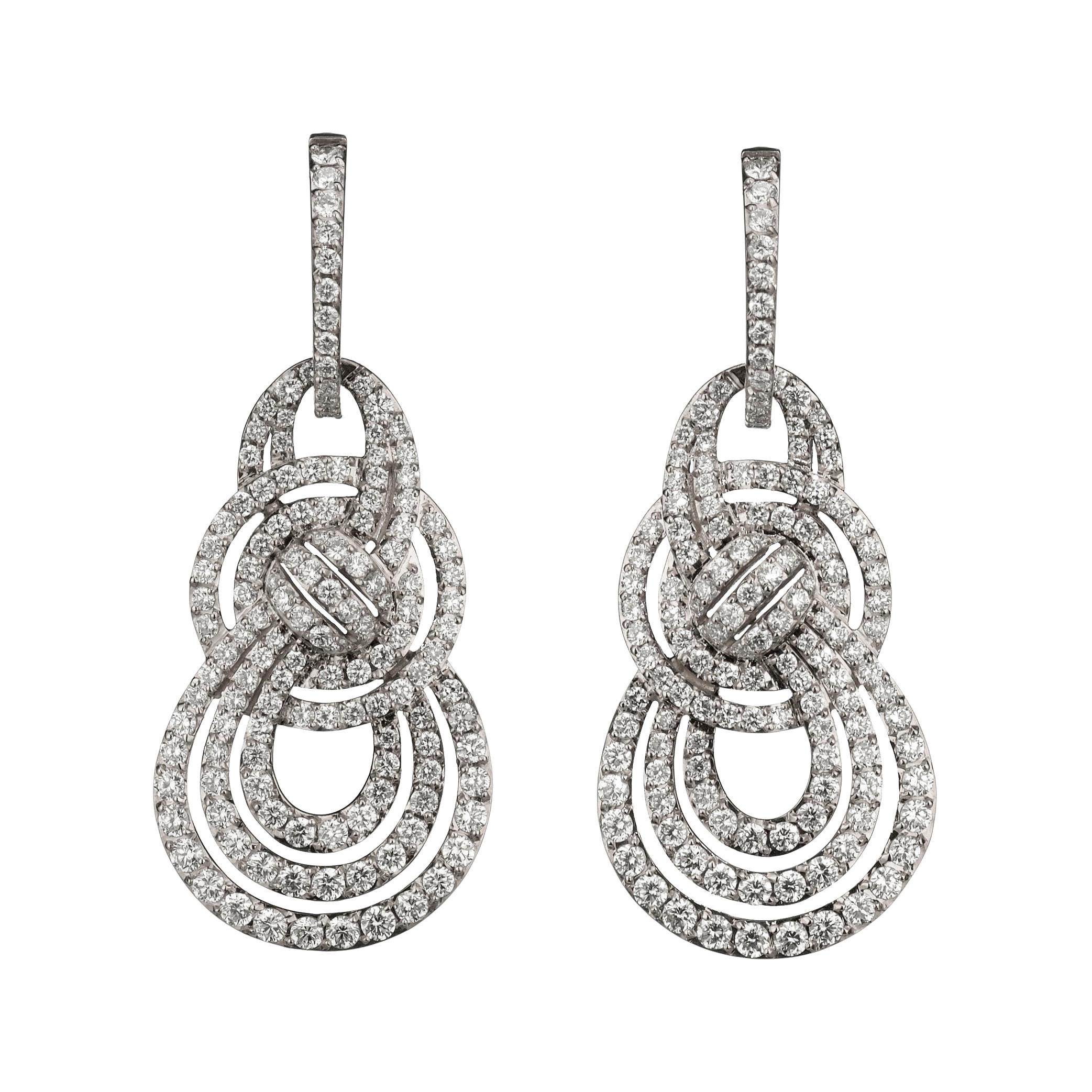 Garrard Entanglement Double Knot 18 Karat White Gold and Diamond Drop Earrings For Sale