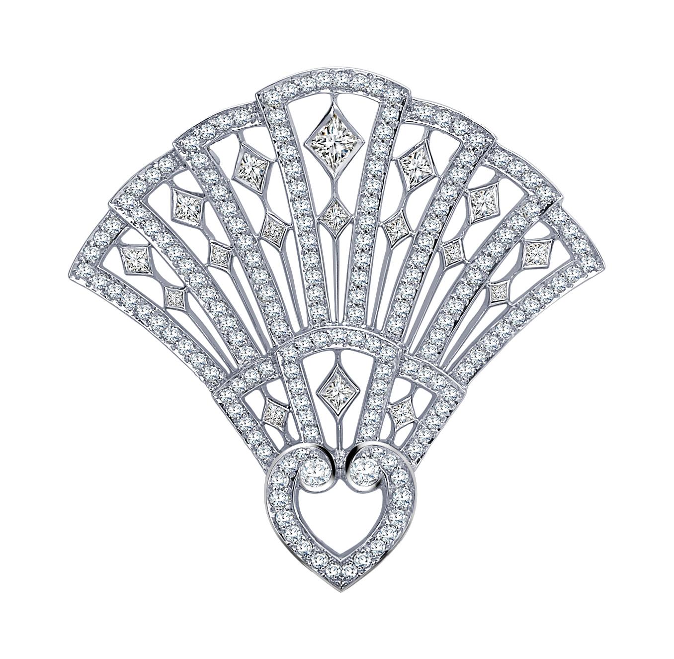Garrard Wedding 'Fanfare' 18 Karat White Gold Brooch, Round & Square Diamond 