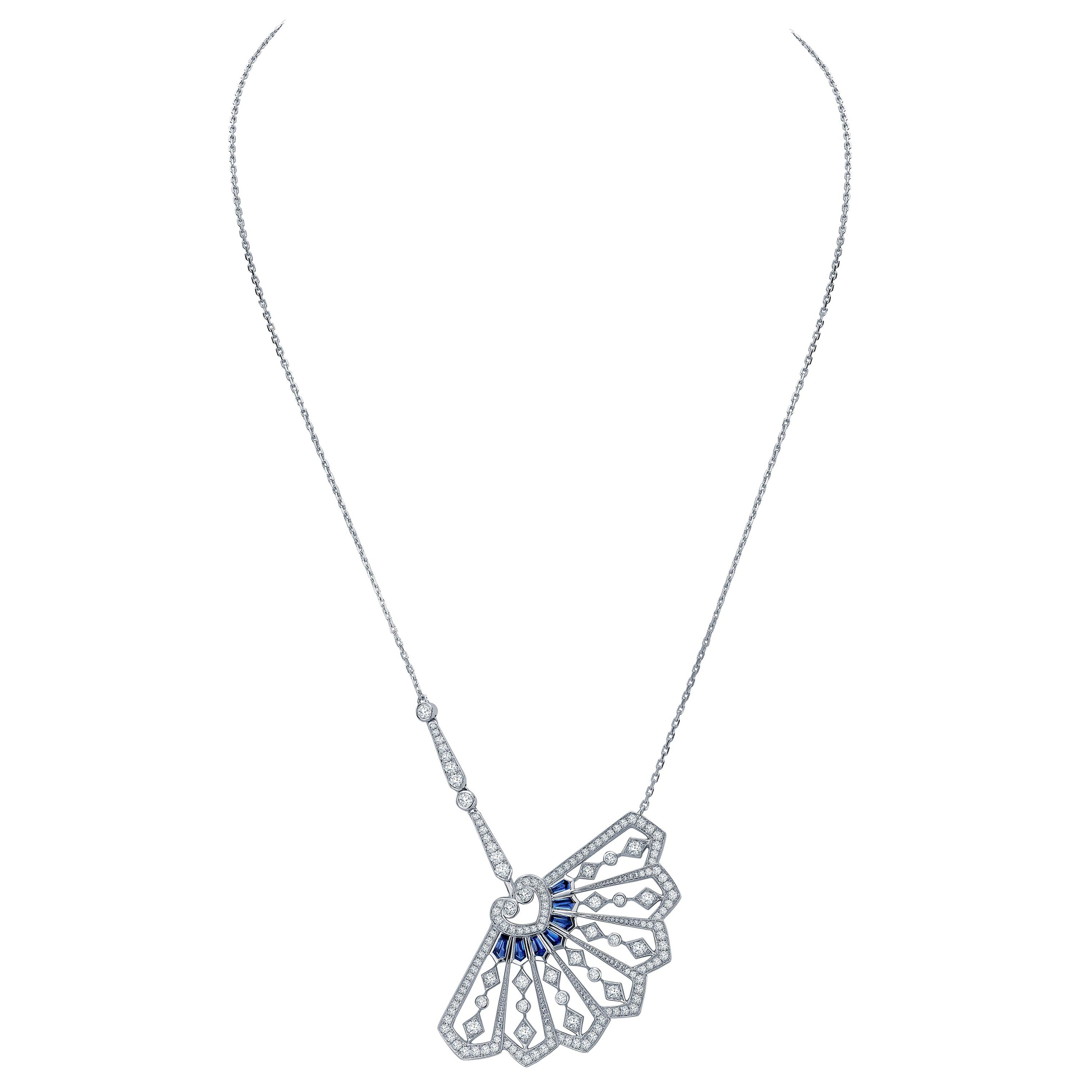 Garrard 'Fanfare' 18 Karat White Gold Diamond and Blue Sapphire Pendant