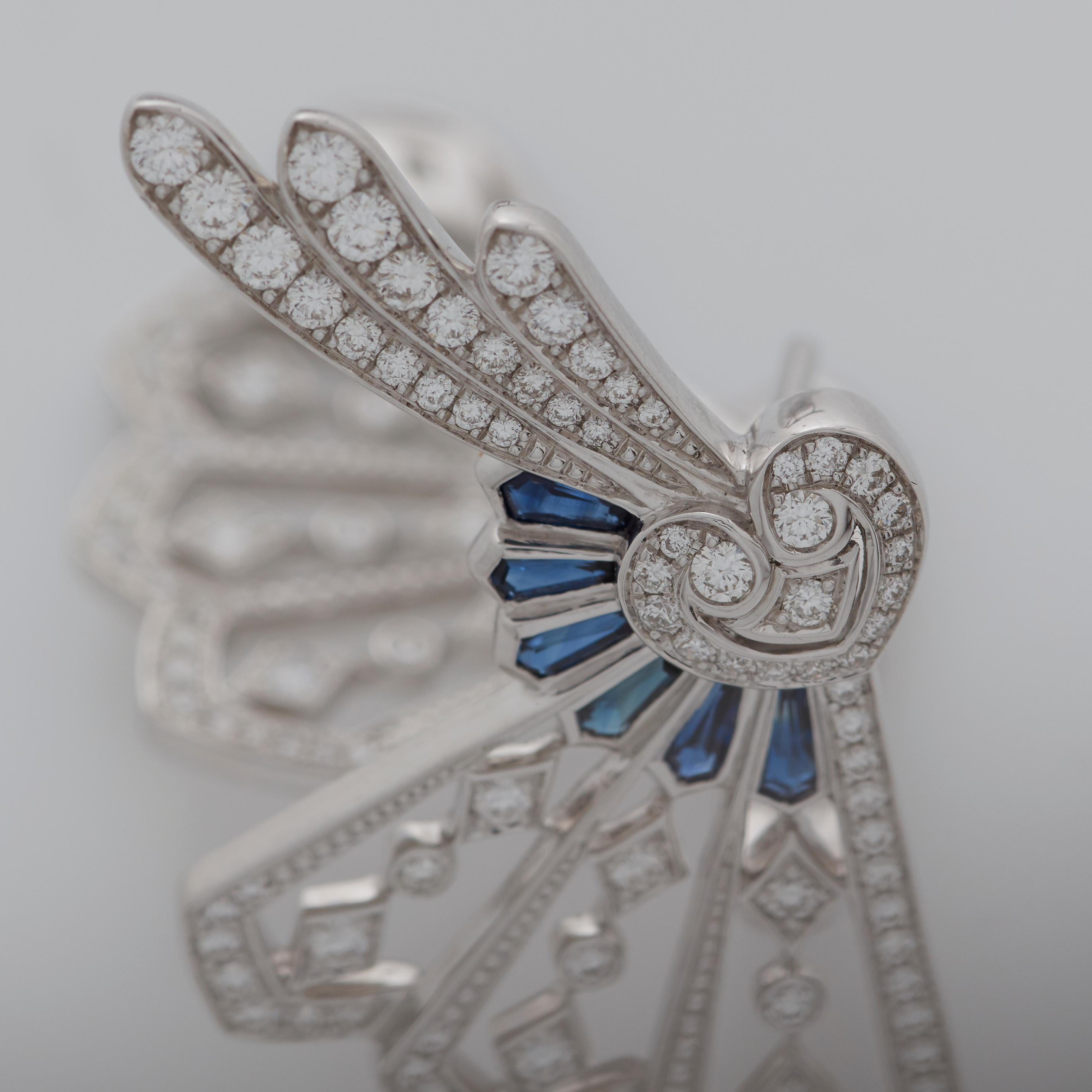 Garrard 'Fanfare' White Diamond and Calibre Cut Blue Sapphire Earring Climbers In New Condition In London, London