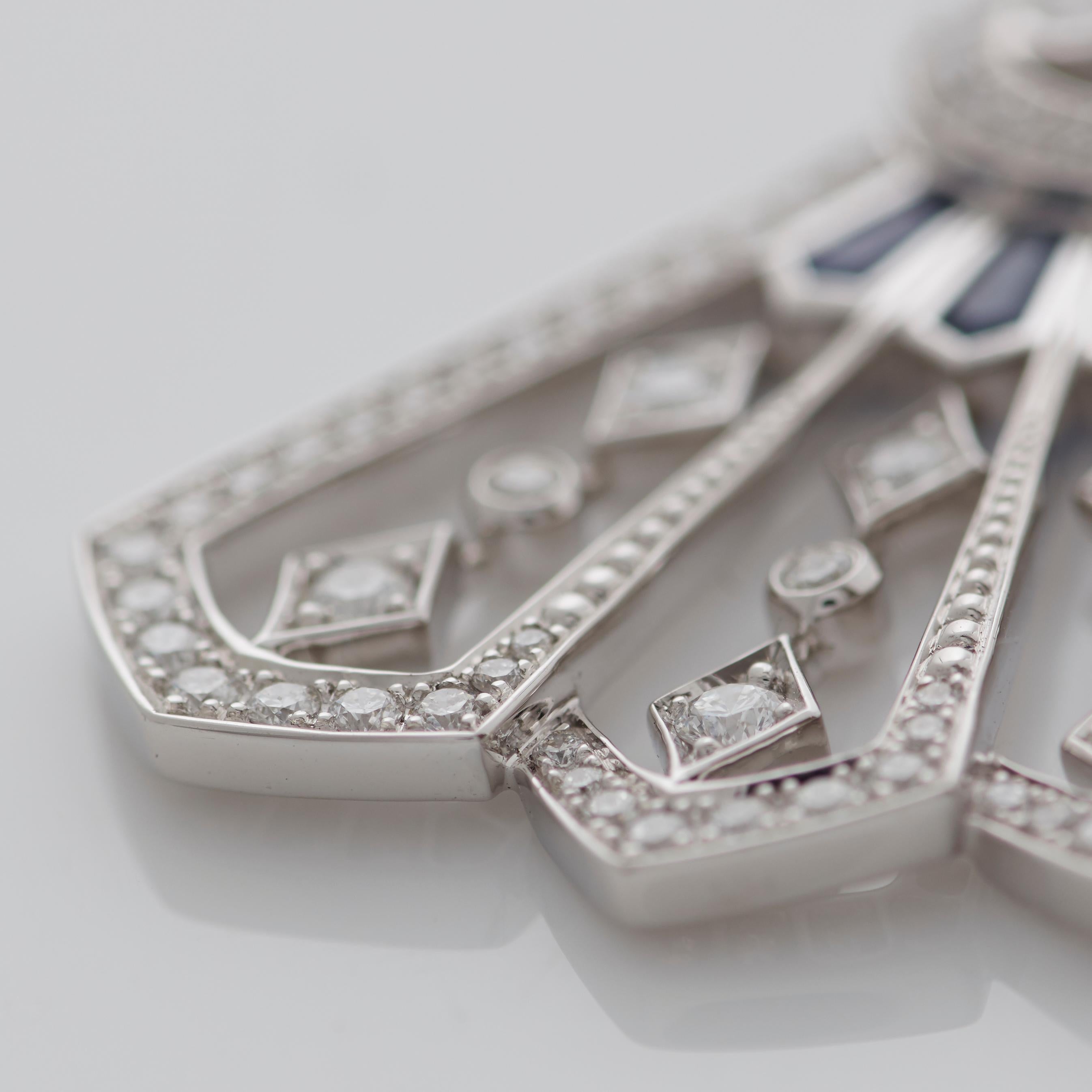 Garrard 'Fanfare' 18 Karat White Gold Diamond and Blue Sapphire Pendant In New Condition In London, London