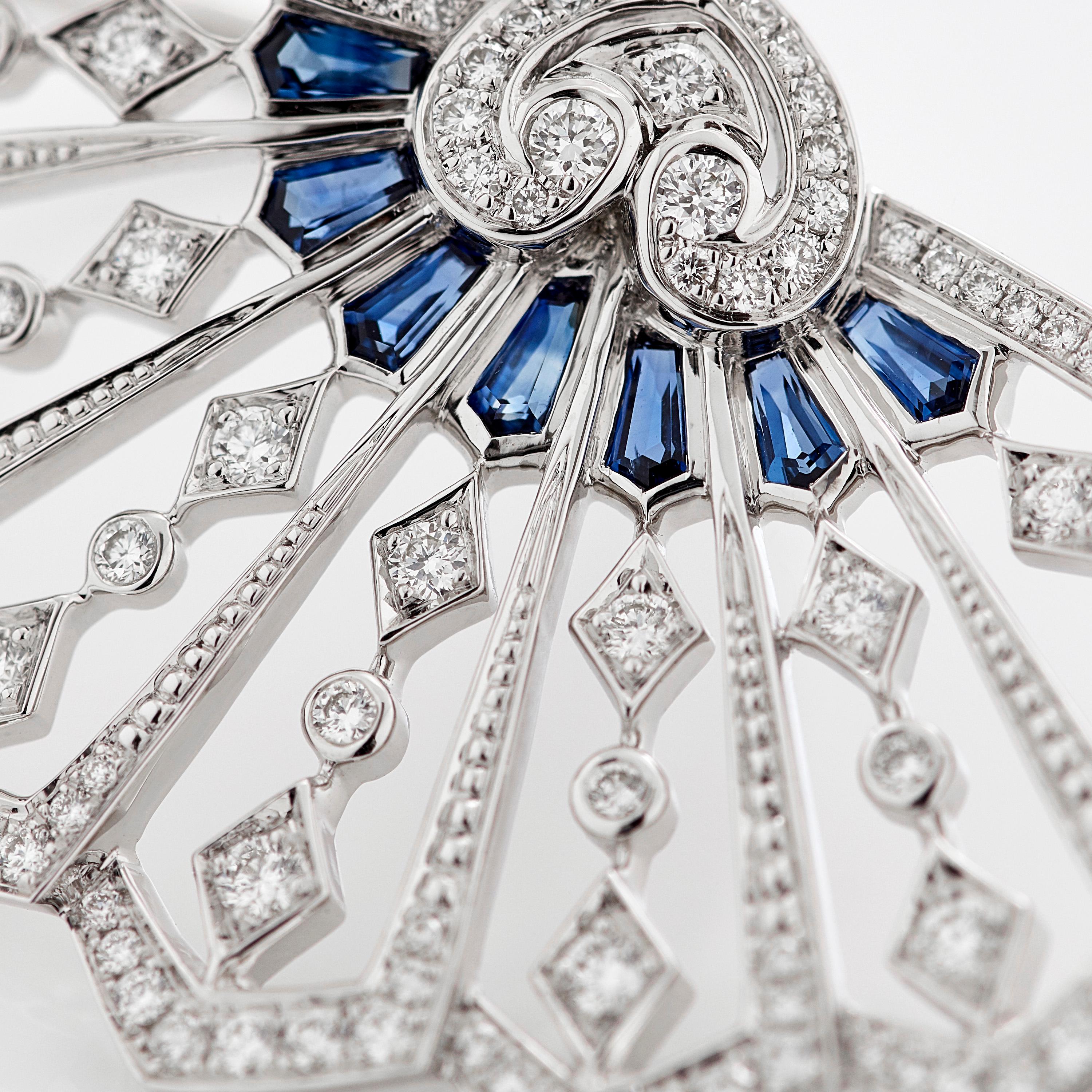Garrard 'Fanfare' 18 Karat White Gold White Diamond Blue Sapphire Ring In New Condition In London, London