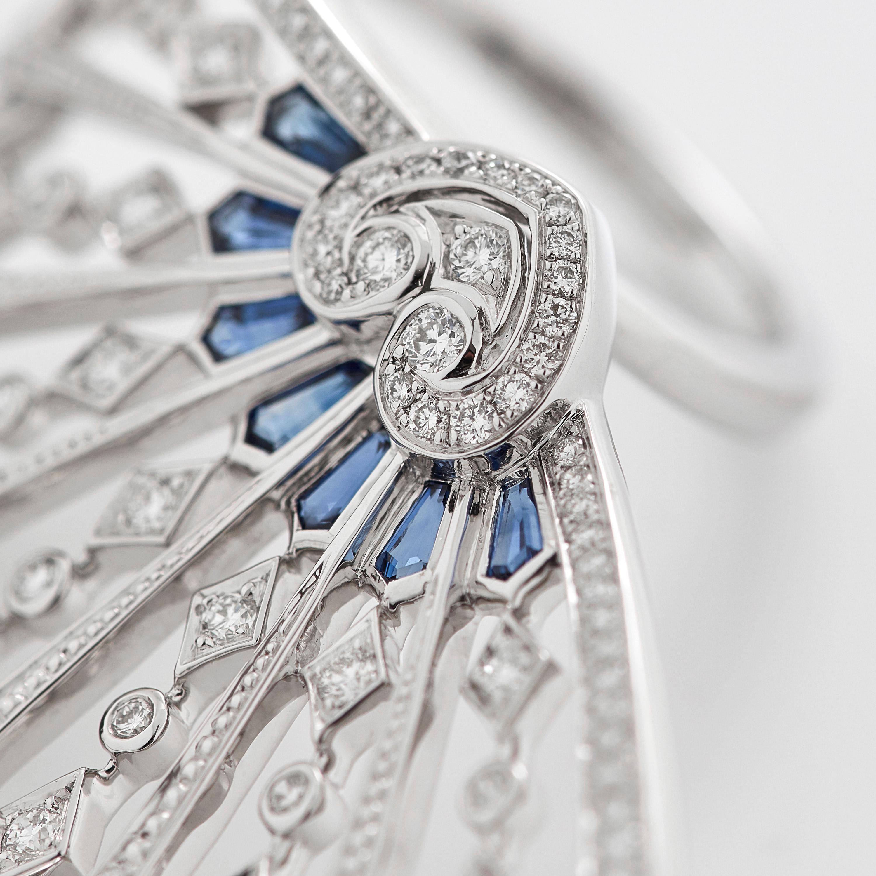 Women's or Men's Garrard 'Fanfare' 18 Karat White Gold White Diamond Blue Sapphire Ring