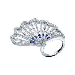 Garrard 'Fanfare' 18 Karat White Gold White Diamond Blue Sapphire Ring
