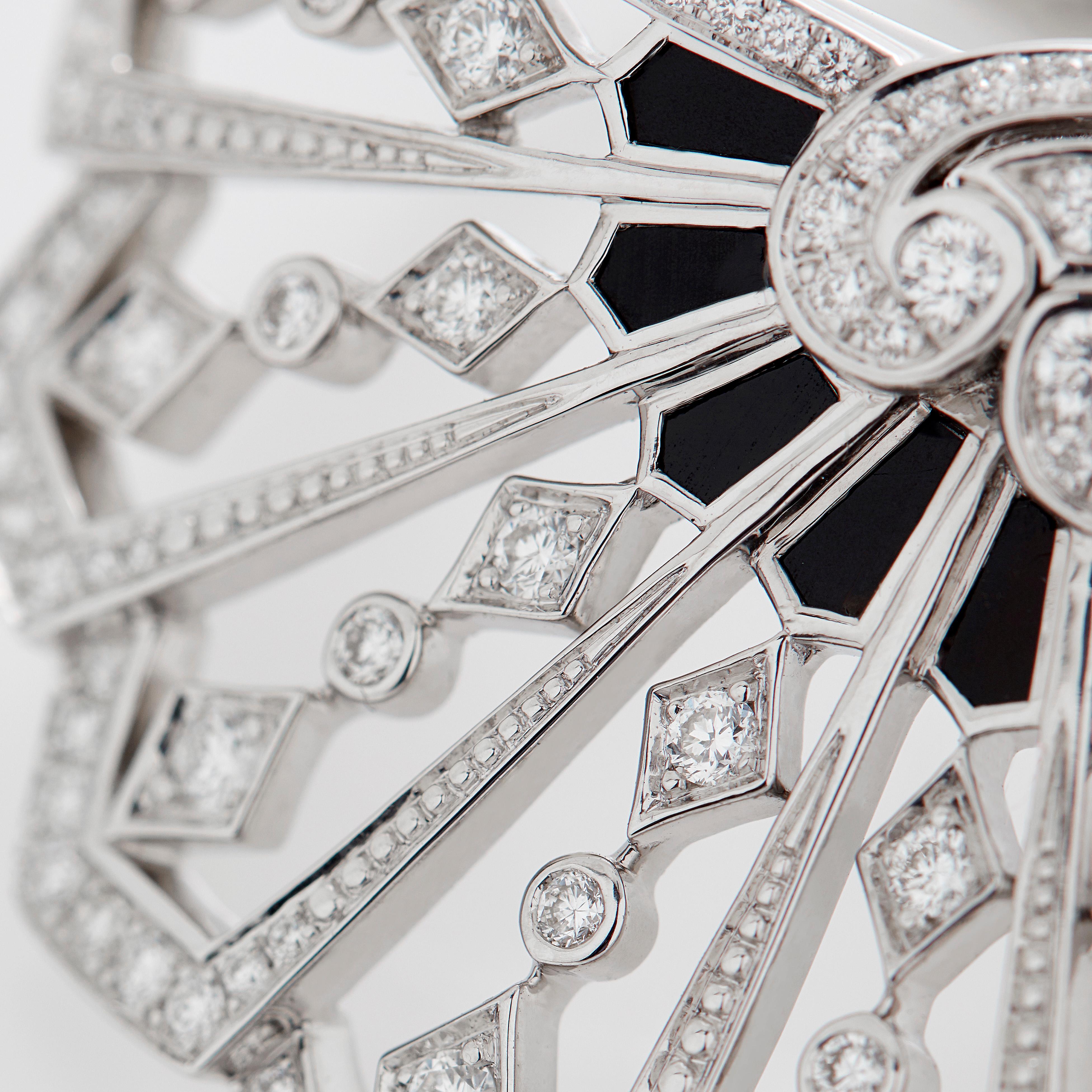 Garrard 'Fanfare' 18 Karat White Gold White Diamond Onyx Ring In New Condition For Sale In London, London