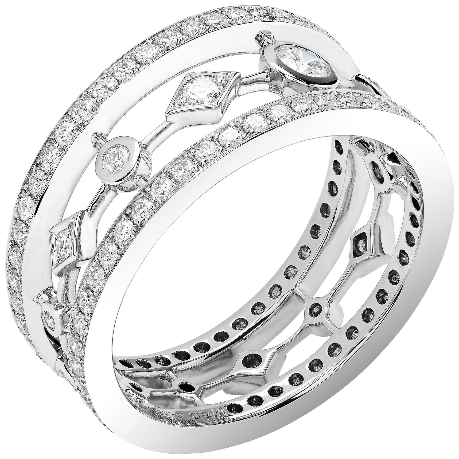 Garrard 'Fanfare' 18 Karat White and Gold White Diamond Ring For Sale