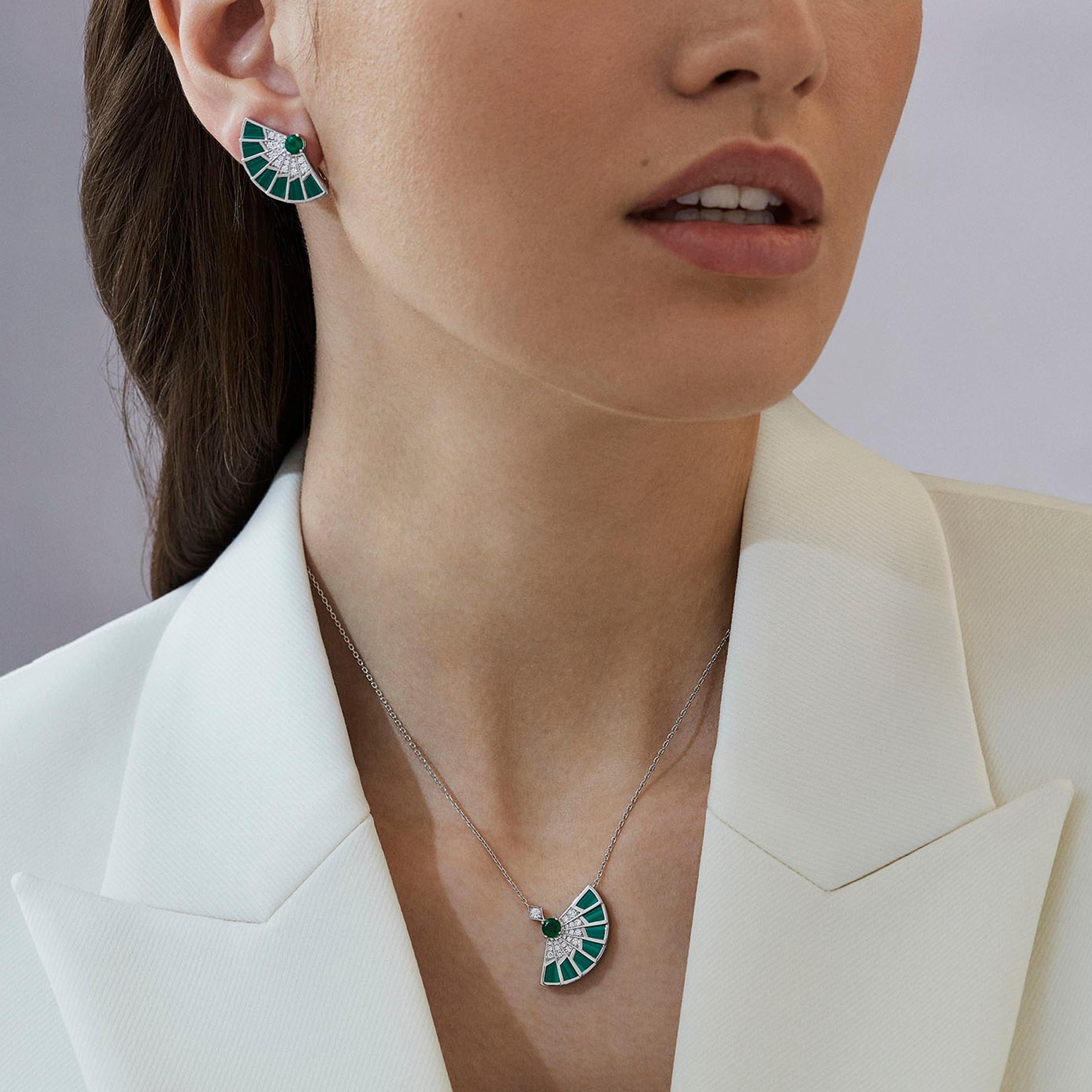 Modern Garrard 'Fanfare Symphony' 18 Karat Gold Diamond Emerald Malachite Earrings For Sale