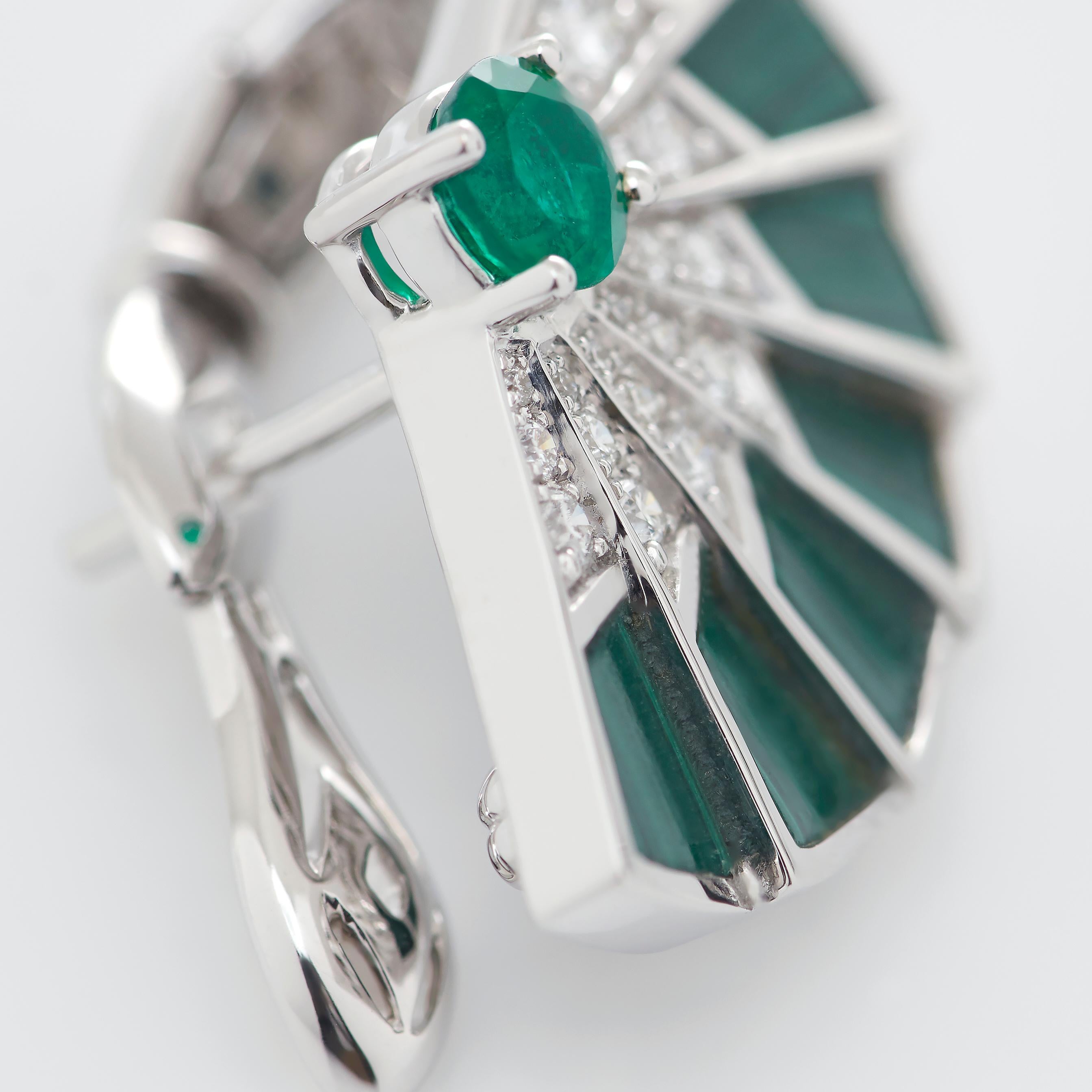Round Cut Garrard 'Fanfare Symphony' 18 Karat Gold Diamond Emerald Malachite Earrings For Sale