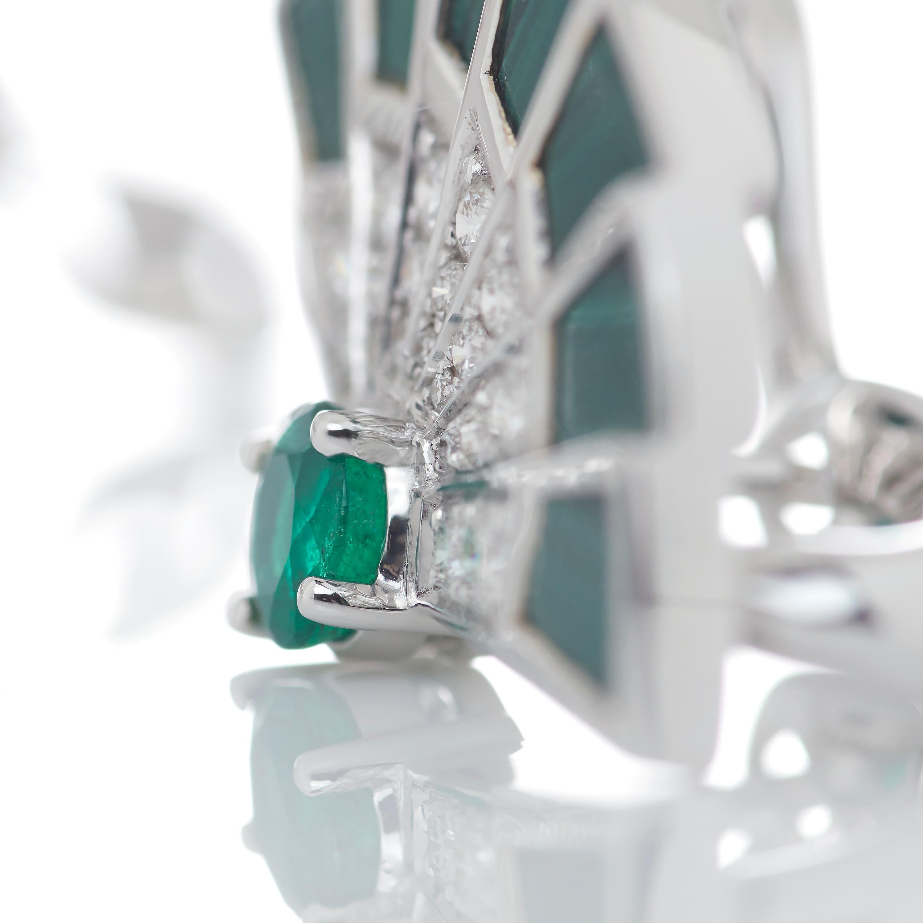 Garrard 'Fanfare Symphony' 18 Karat Gold Diamond Emerald Malachite Earrings In New Condition For Sale In London, London