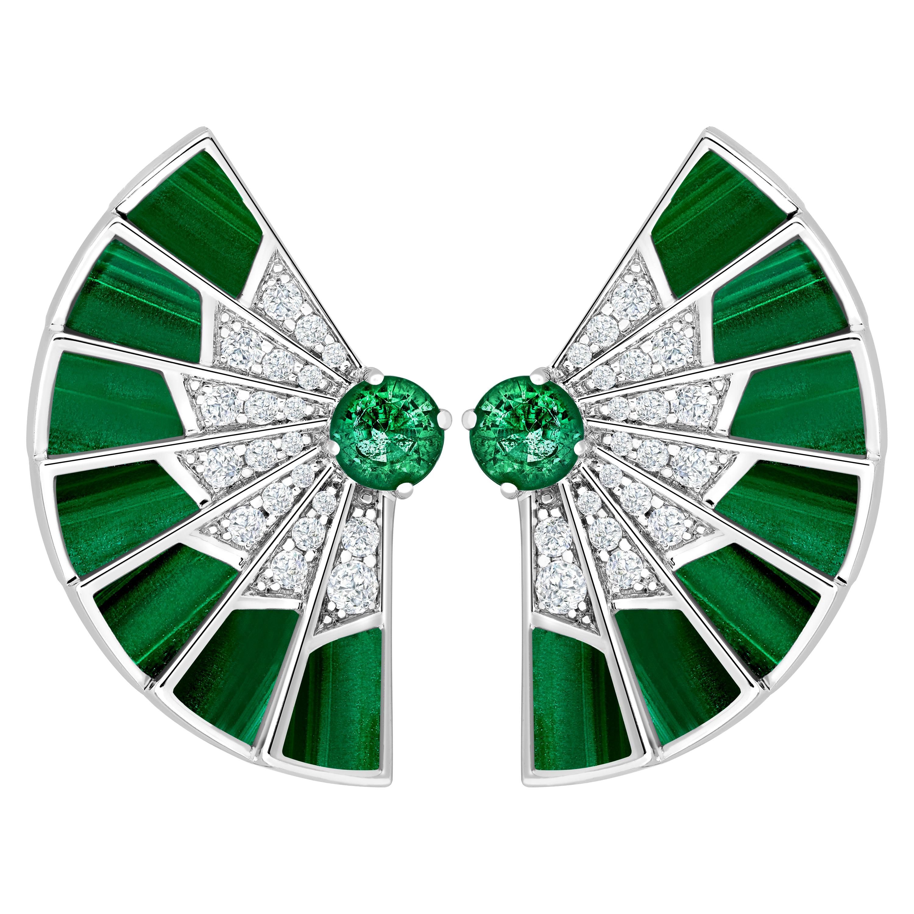 Garrard 'Fanfare Symphony' 18 Karat Gold Diamond Emerald Malachite Earrings For Sale