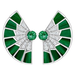 Garrard 'Fanfare Symphony' 18 Karat Gold Diamond Emerald Malachite Earrings