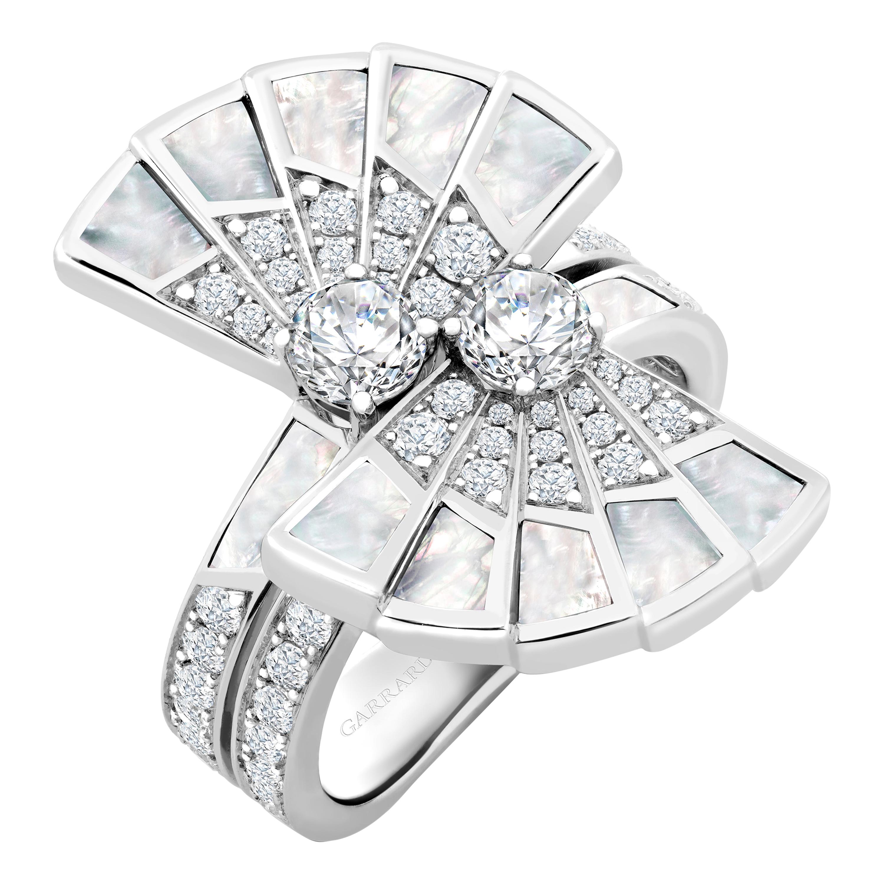 Garrard 'Fanfare Symphony' 18 Karat White Gold Diamond and Mother of Pearl Ring For Sale