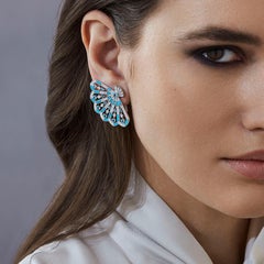 Garrard 'Fanfare Symphony' White Gold Diamond Aquamarine and Turquoise Earrings