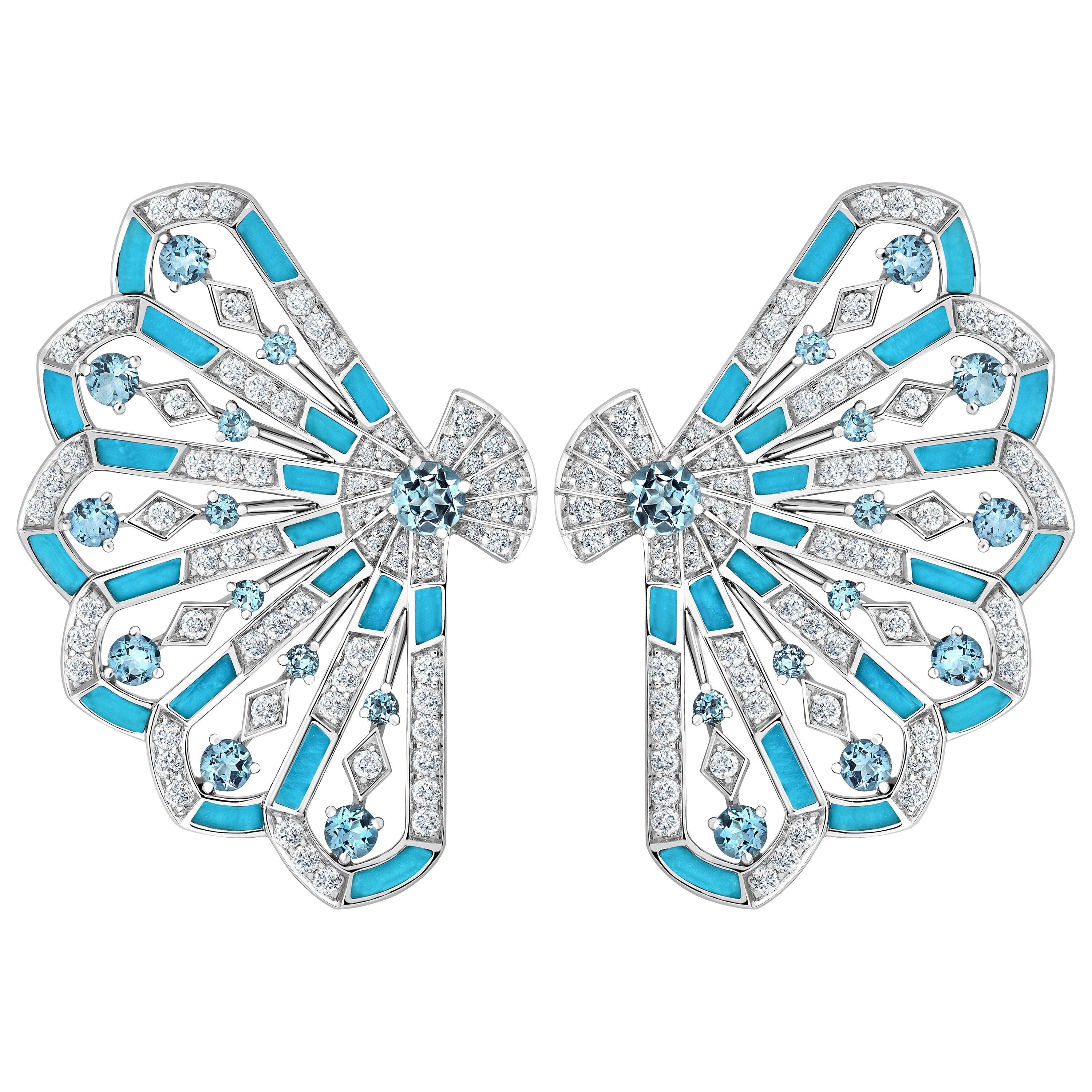 Garrard 'Fanfare Symphony' White Gold Diamond Aquamarine and Turquoise Earrings For Sale