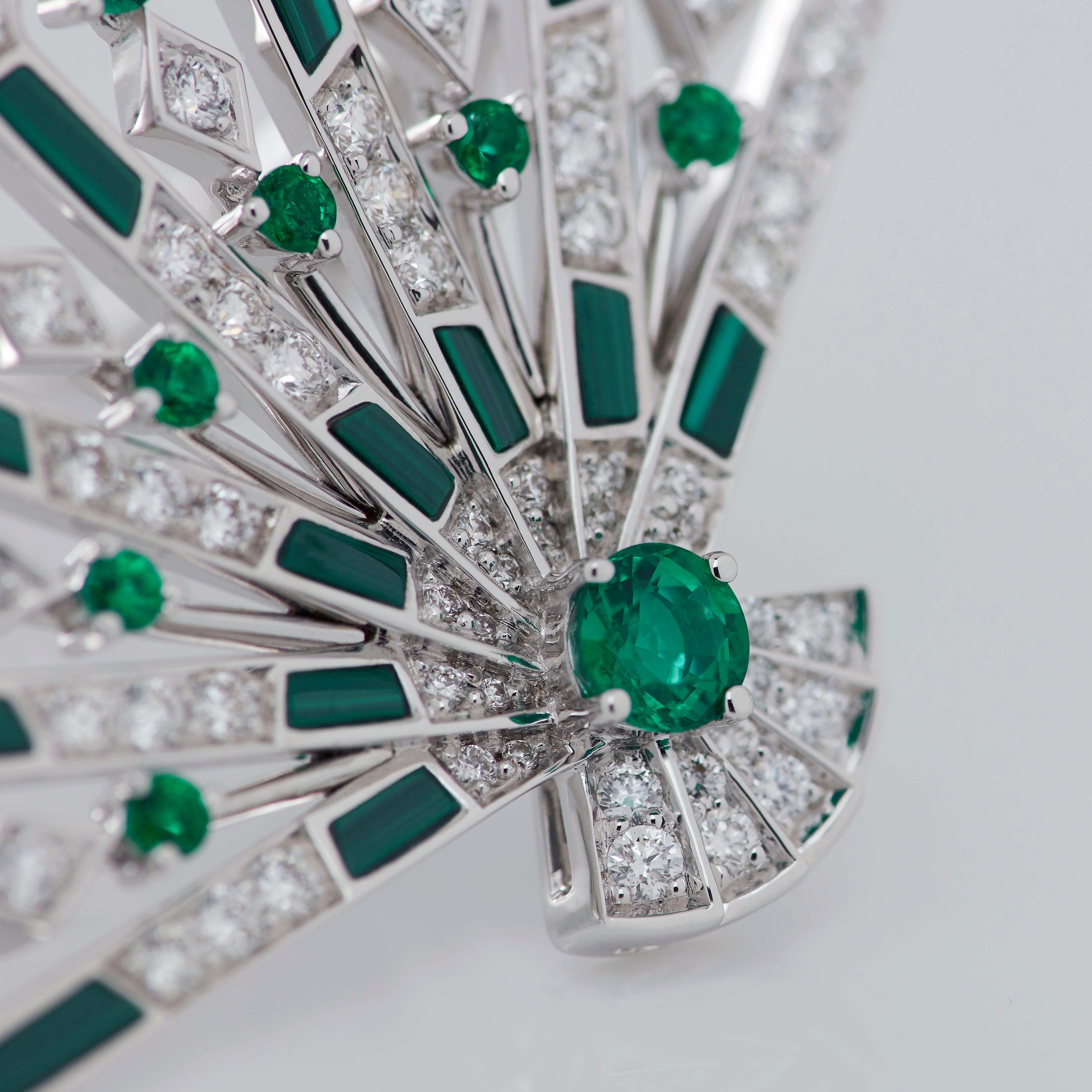 Garrard 'Fanfare Symphony' White Gold Diamond Emerald Malachite Earrings For Sale 3