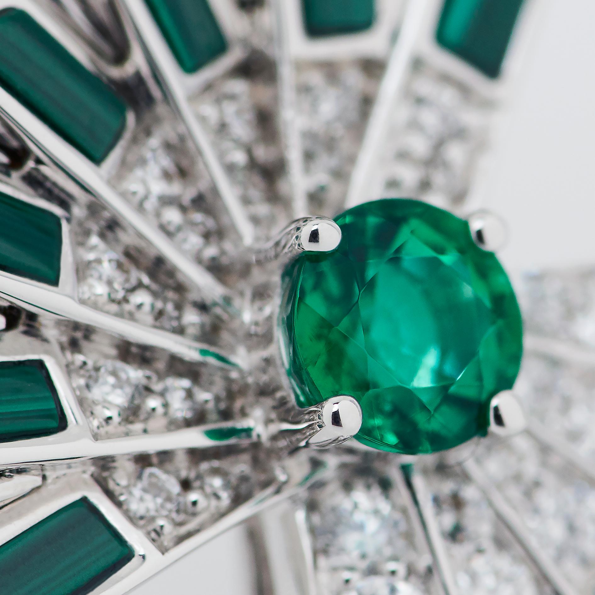 Garrard 'Fanfare Symphony' White Gold Diamond Emerald Malachite Earrings In New Condition For Sale In London, London