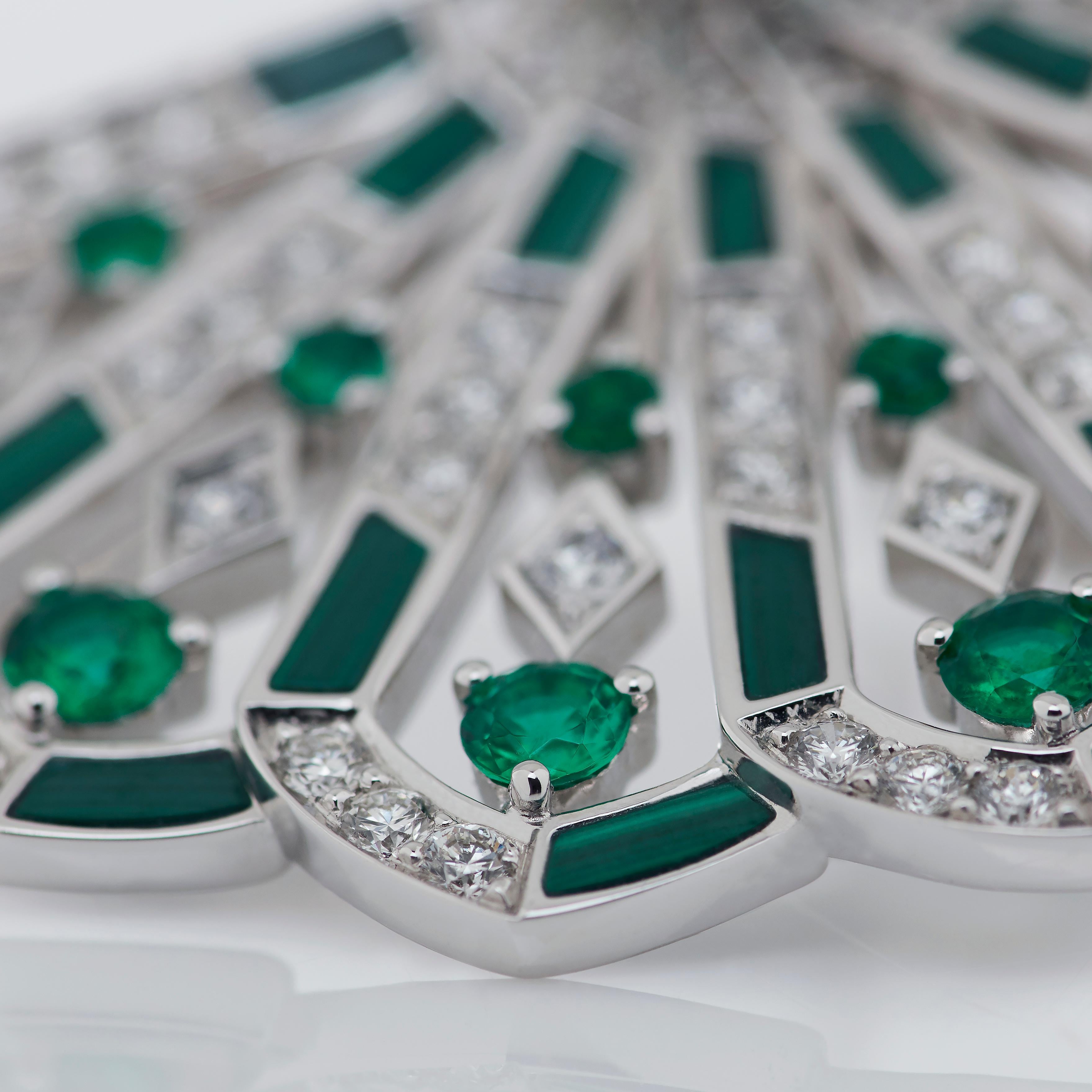 Women's or Men's Garrard 'Fanfare Symphony' White Gold Diamond Emerald Malachite Earrings For Sale