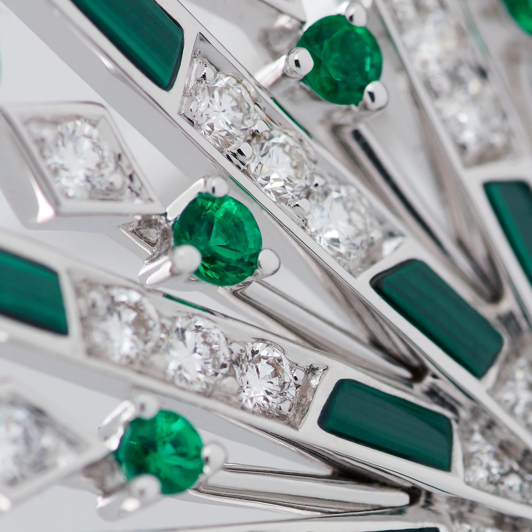 Garrard 'Fanfare Symphony' White Gold Diamond Emerald Malachite Earrings For Sale 1