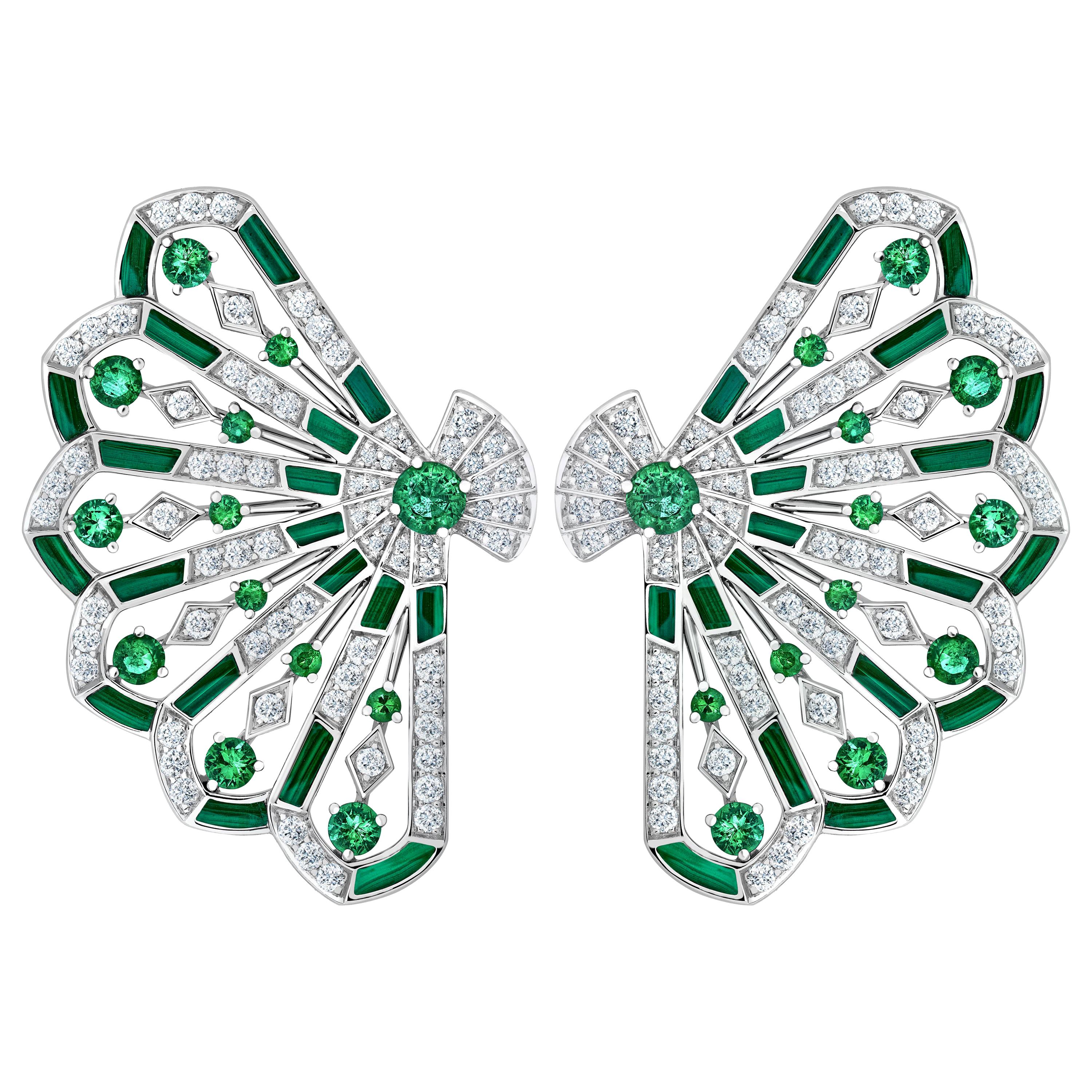 Garrard 'Fanfare Symphony' White Gold Diamond Emerald Malachite Earrings For Sale