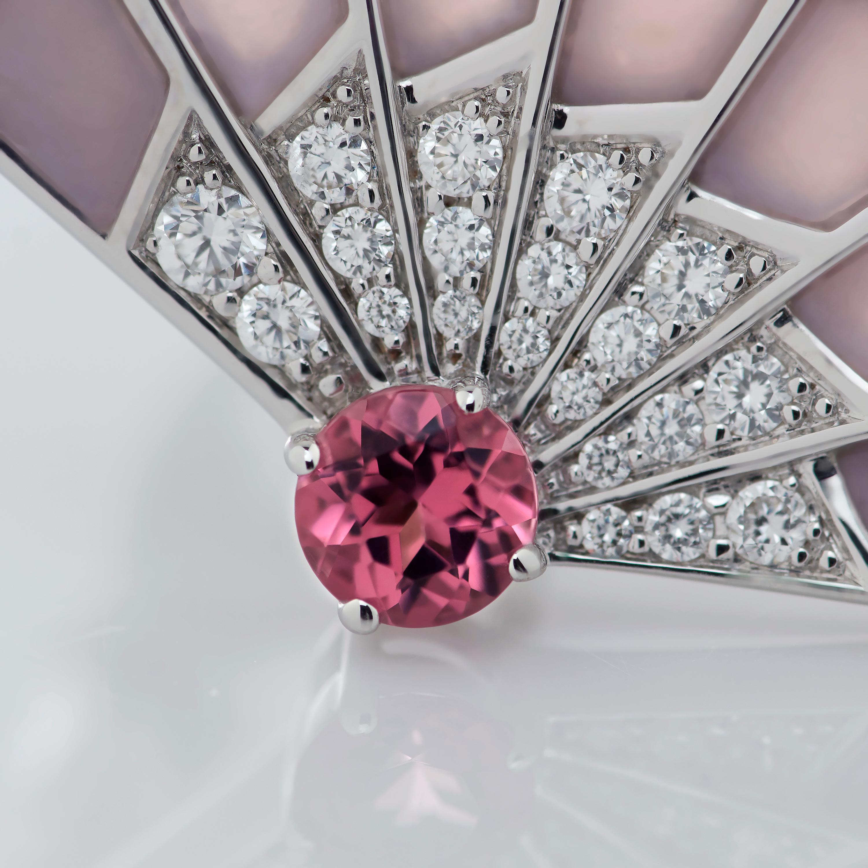 Garrard 'Fanfare Symphony' White Gold Diamond Pink Tourmaline Pink Opal Earrings In New Condition For Sale In London, London