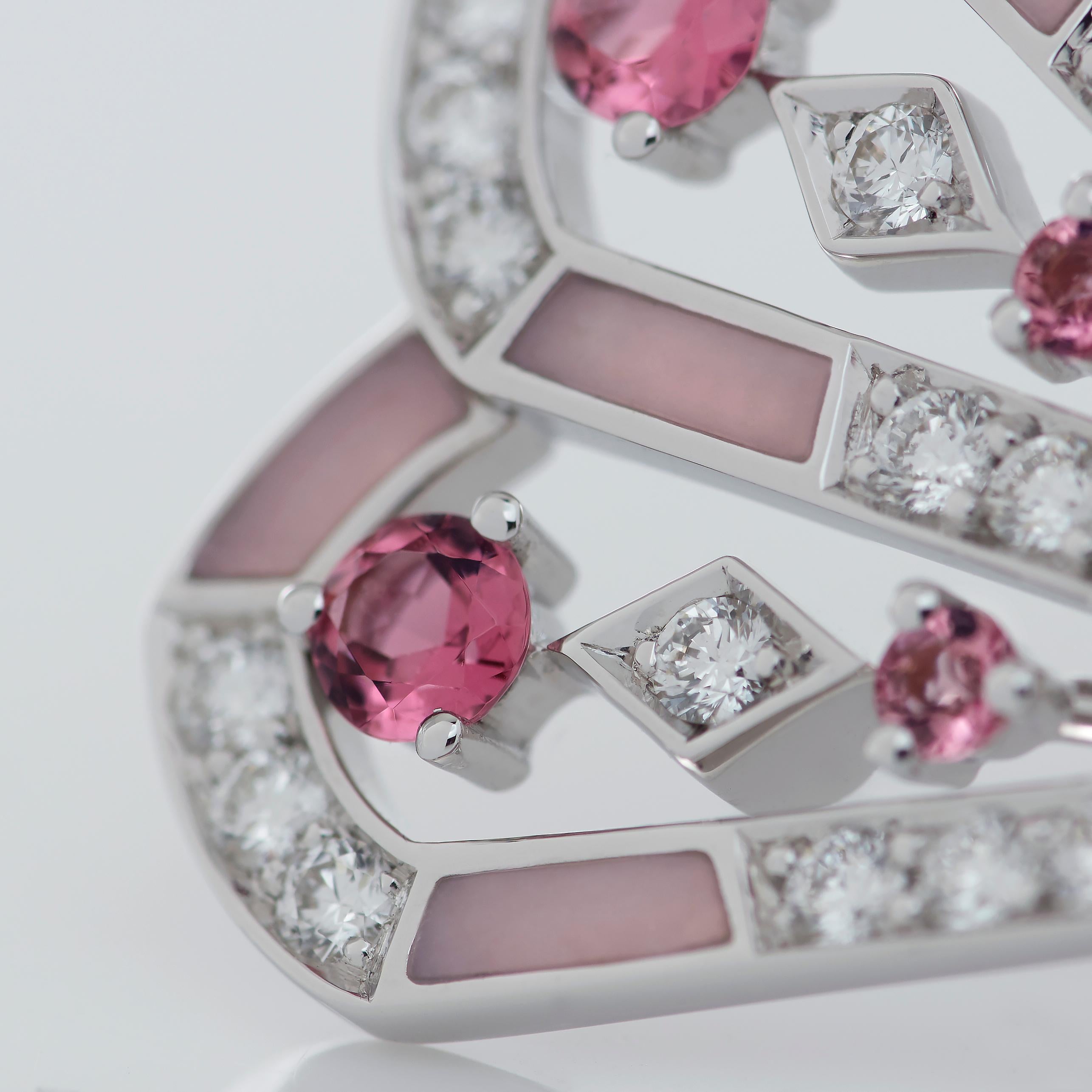 Women's or Men's Garrard 'Fanfare Symphony' White Gold Diamond Pink Tourmaline Pink Opal Earrings For Sale