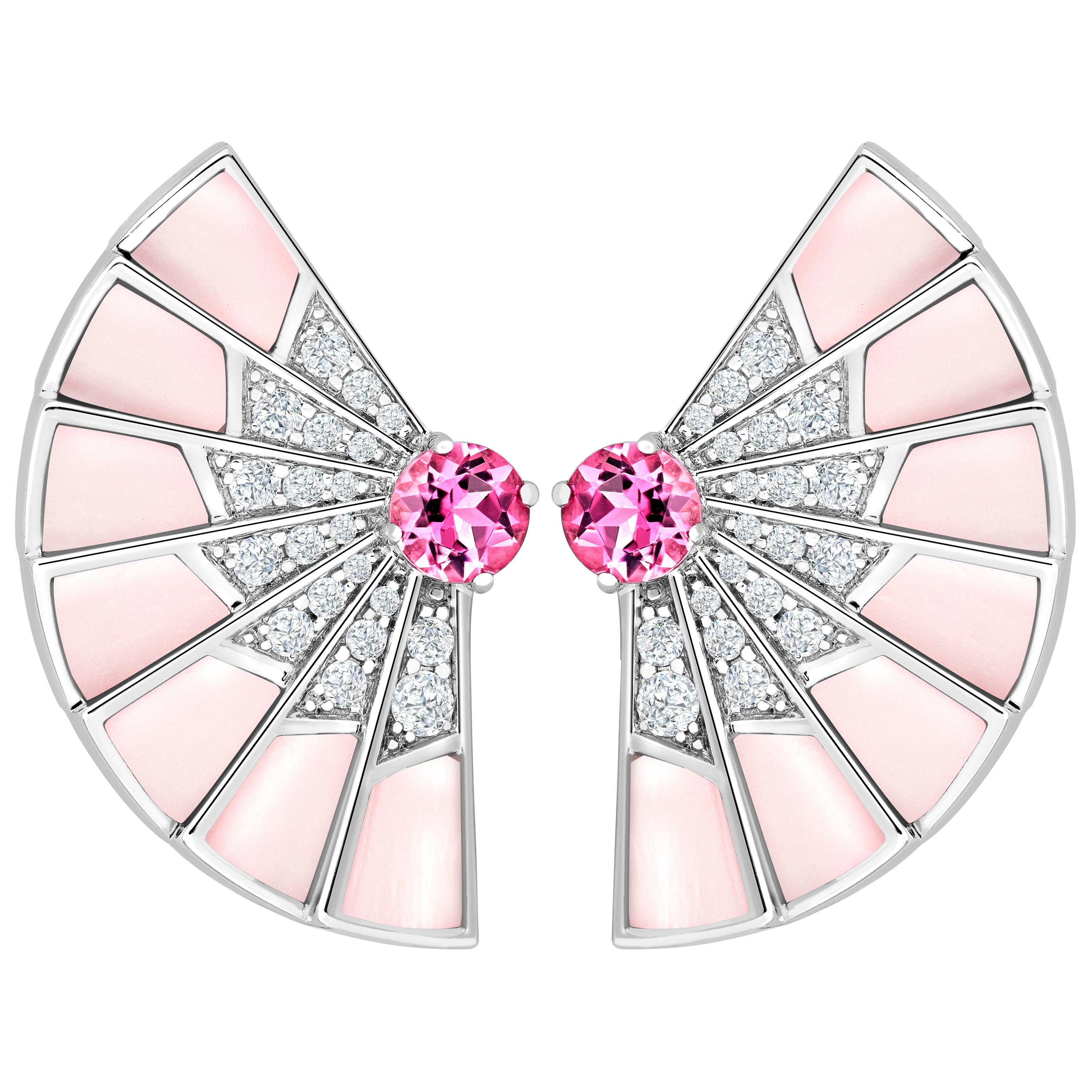 Garrard 'Fanfare Symphony' White Gold Diamond Pink Tourmaline Pink Opal Earrings For Sale
