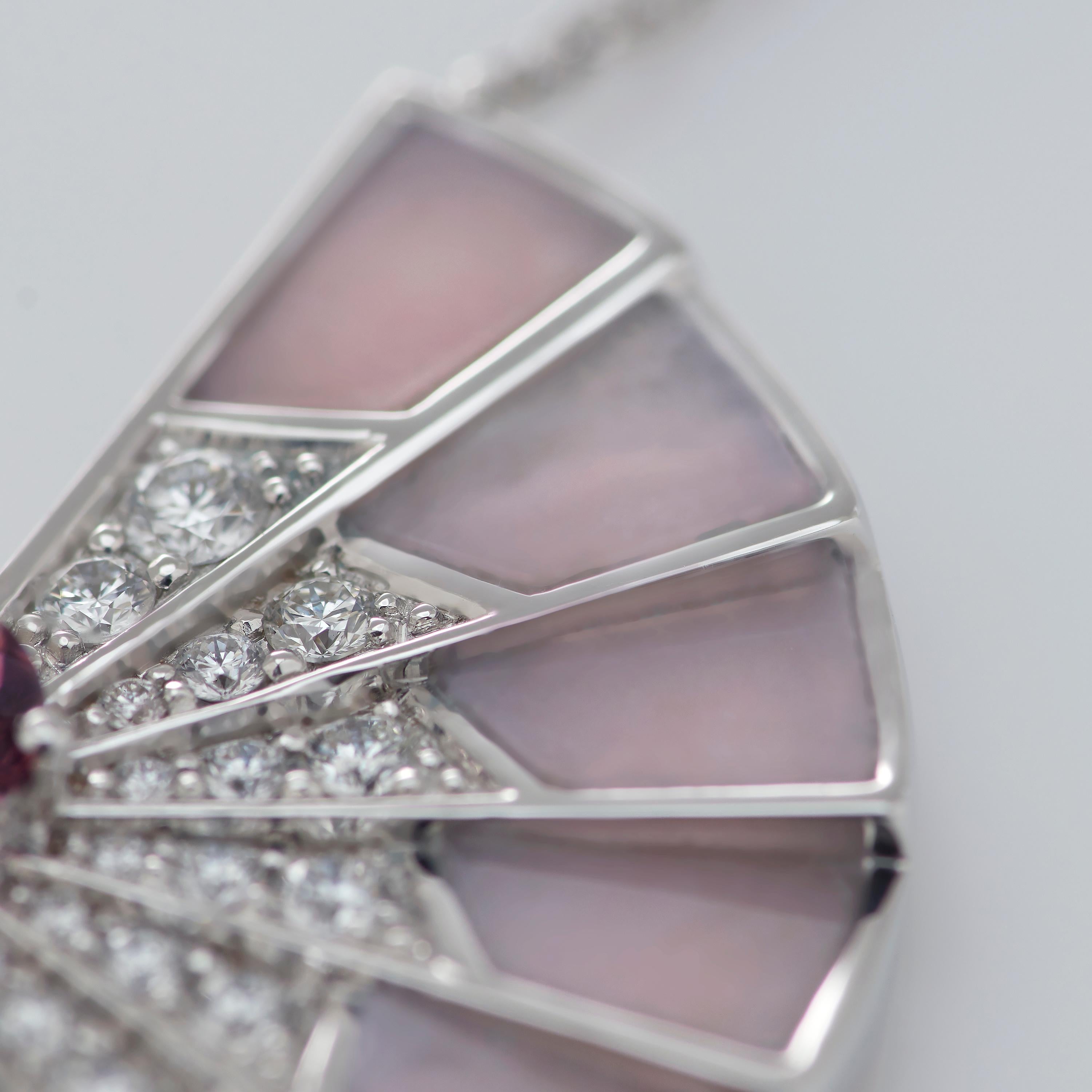 Women's or Men's Garrard 'Fanfare Symphony' White Gold Diamond Pink Tourmaline Pink Opal Pendant For Sale