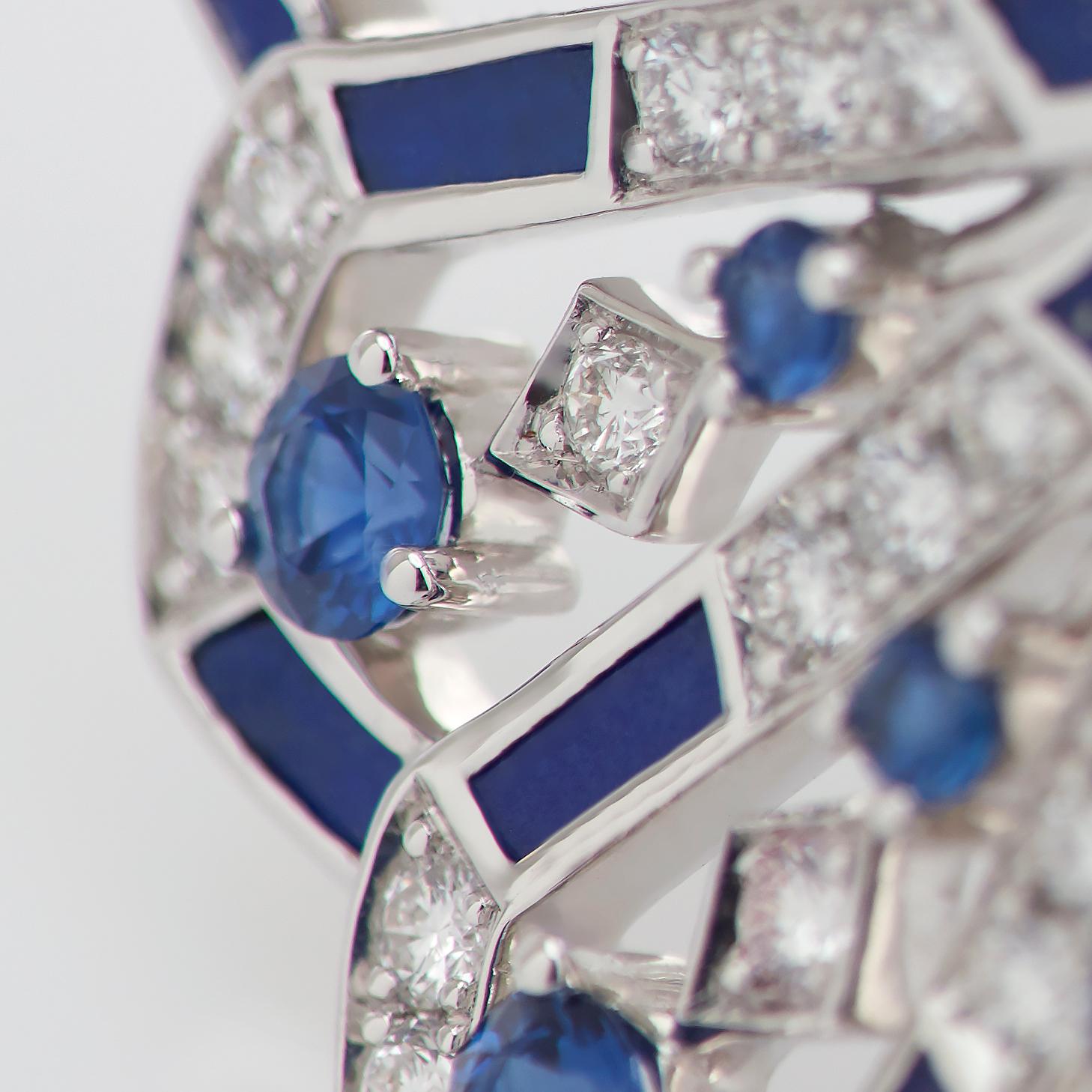 Modern Garrard 'Fanfare Symphony' White Gold Diamond Sapphire and Lapis Lazuli Ring For Sale