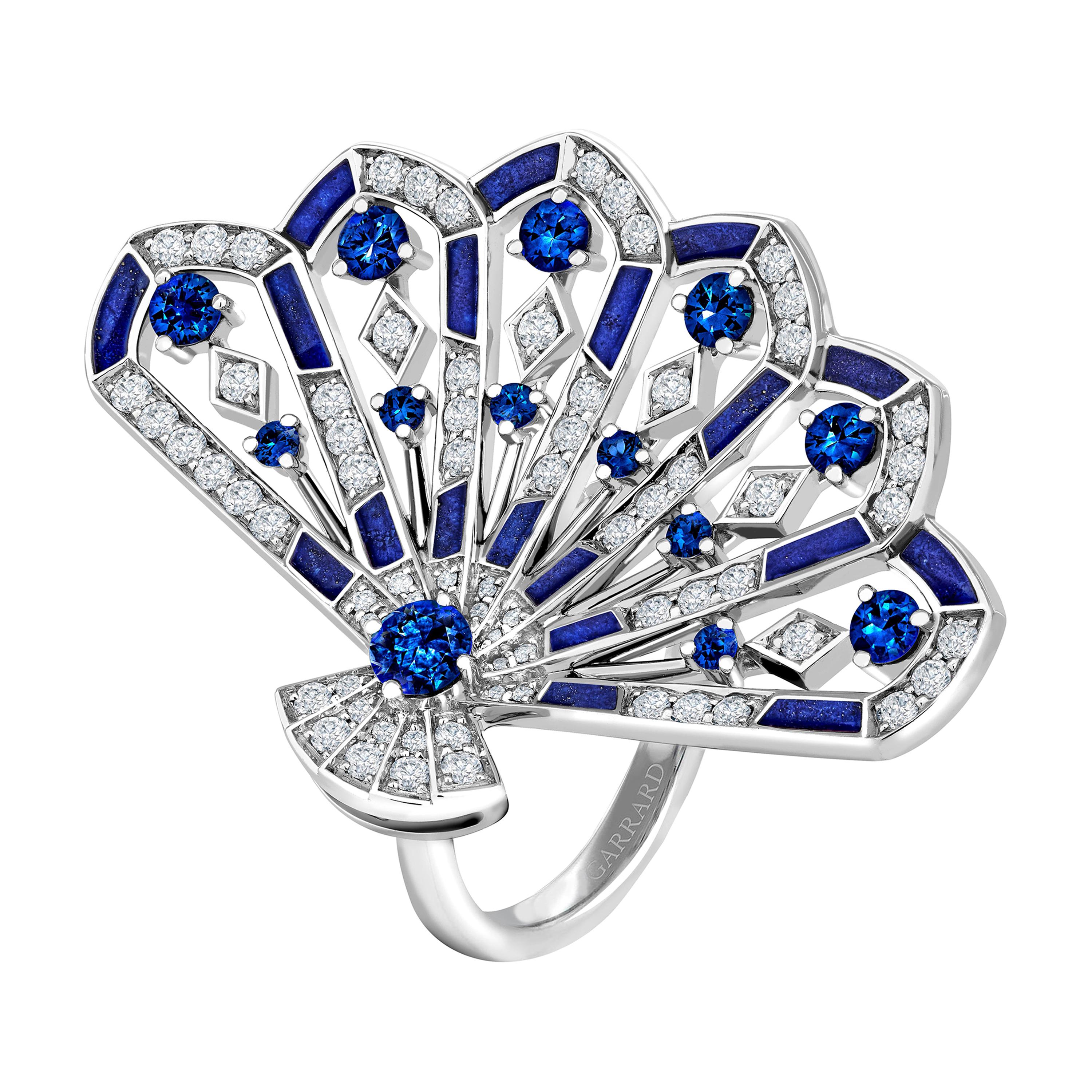 Garrard 'Fanfare Symphony' White Gold Diamond Sapphire and Lapis Lazuli Ring For Sale