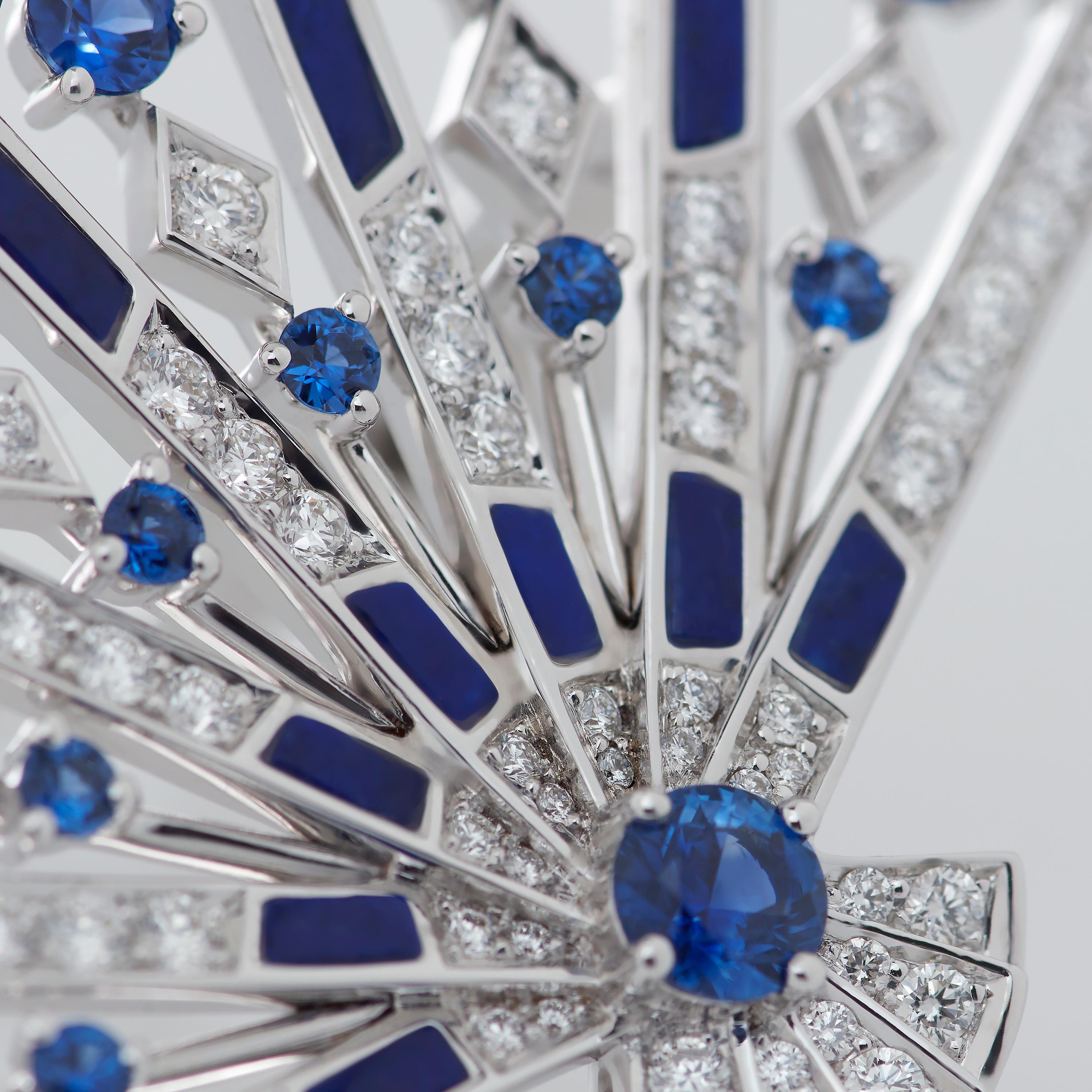 Modern Garrard 'Fanfare Symphony' White Gold Diamond Sapphire Lapis Lazuli Earrings For Sale
